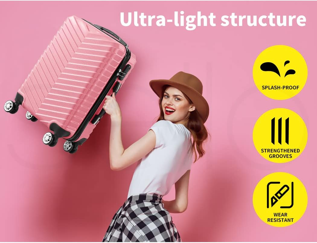 Slimbridge 20" Inch Luggage Suitcase Trolley Travel, Packing with Built-In Lock, Hard Shell, Wheels 360&deg; Spinner Luggages Suitcases Carry on Bag, Rose Gold