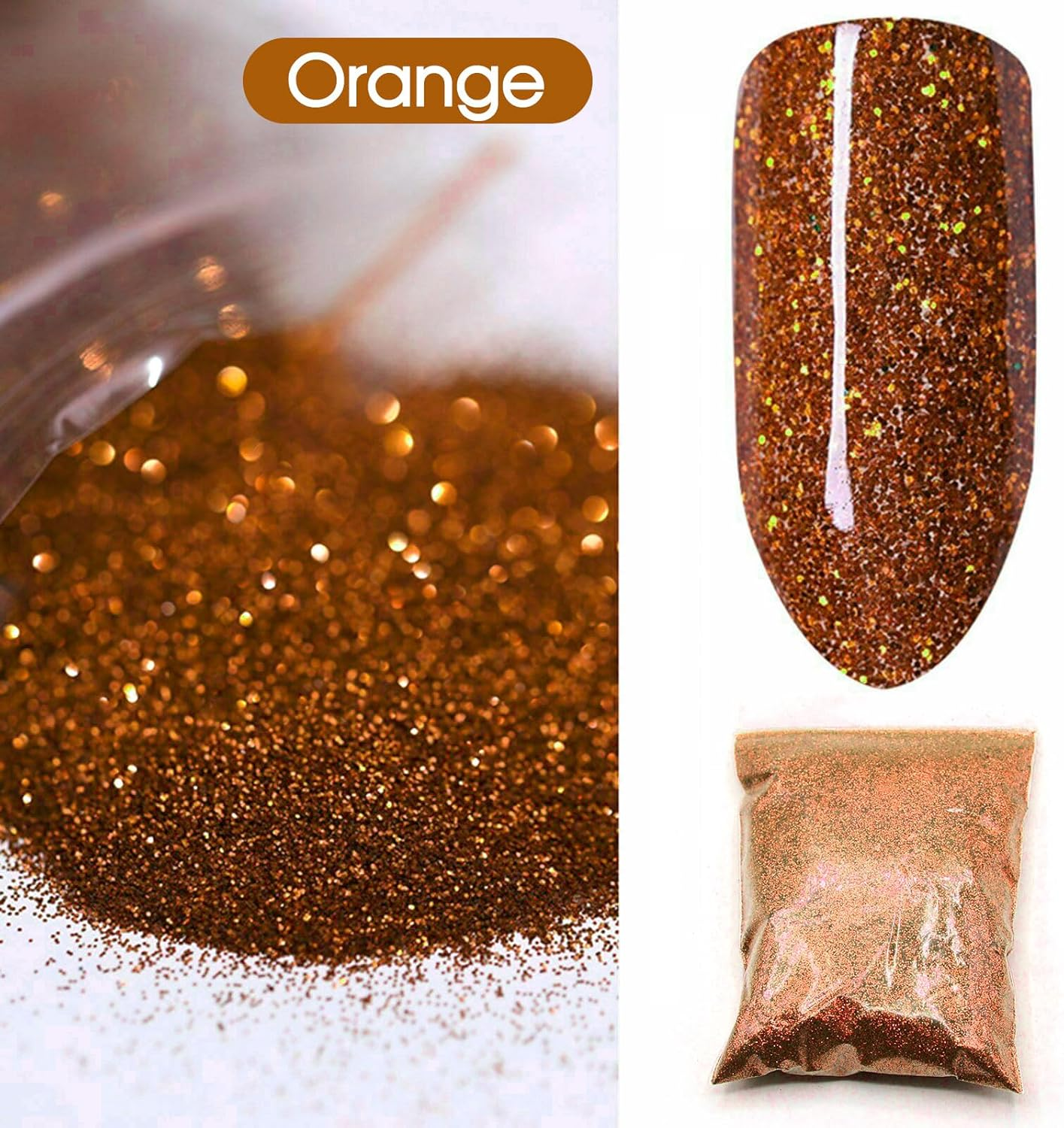 Tootoo 50G Fine Glitter Dust Powder Holographic Iridescent Metallic Body Nail Art Craft (Orange) - Bronze image number 2