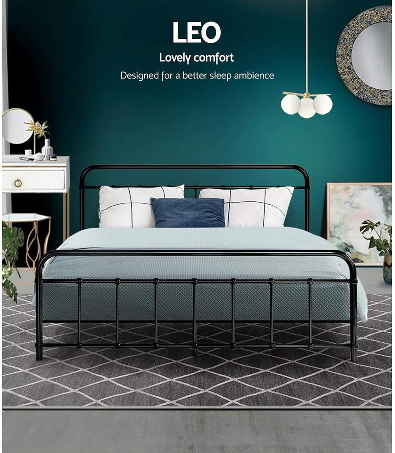 Artiss Queen Metal Bed Frame with Headboard(Base Only), Metal Platform Bed with Easy Assembly, 300Kg Capacity Heavy-Duty Metal Slats with under Bed Storage for Master Bedroom/Guest Room, Black image number 6