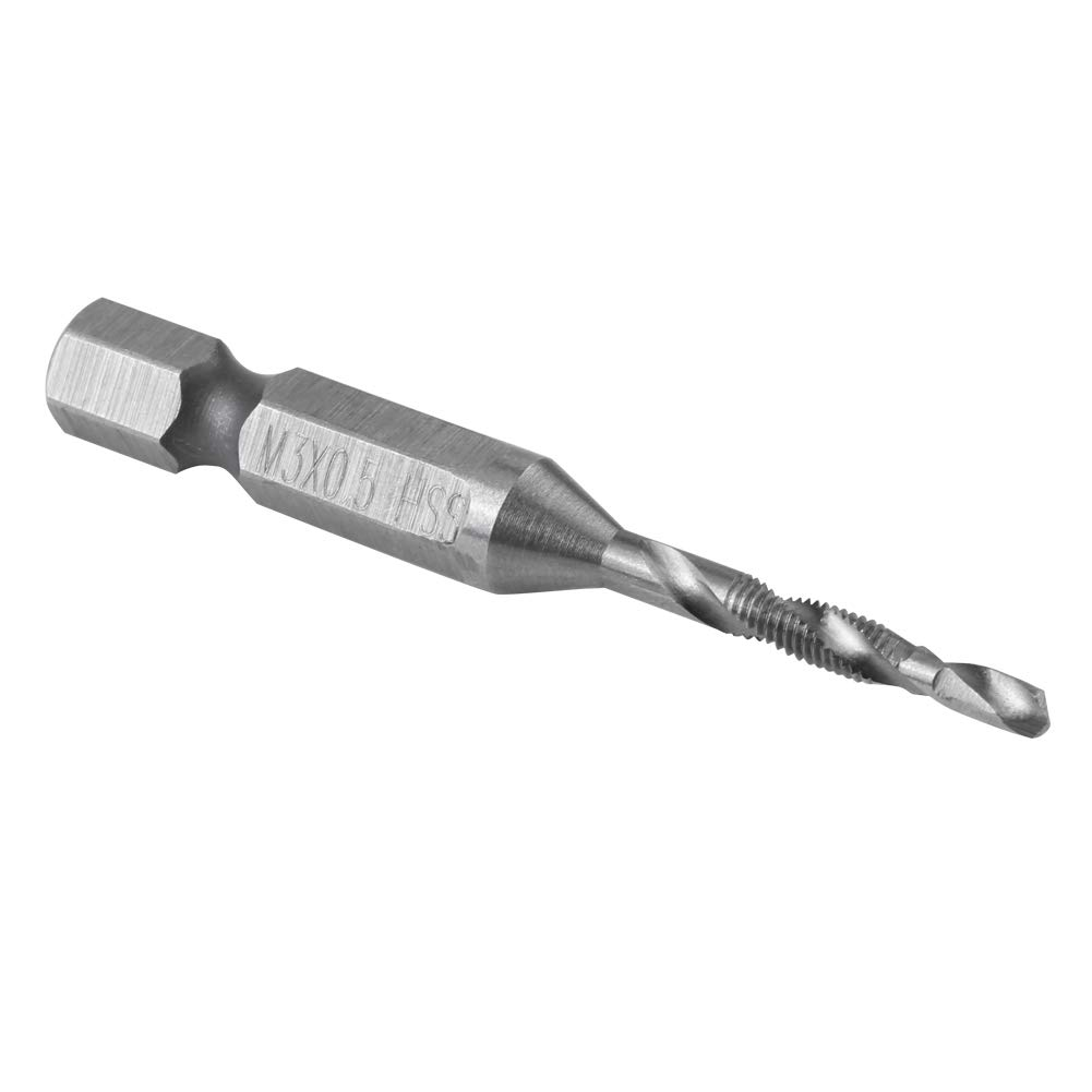 Taps, M3 HSS 1/4 Inch Hexagonal Shank Drills & Taps Power Tool Part, M3 X 0.5: Total Length: 55 Mm, Spiral Length: 24 Mm, Drill Diameter: 2.5 Mm, Made of High Speed Steel