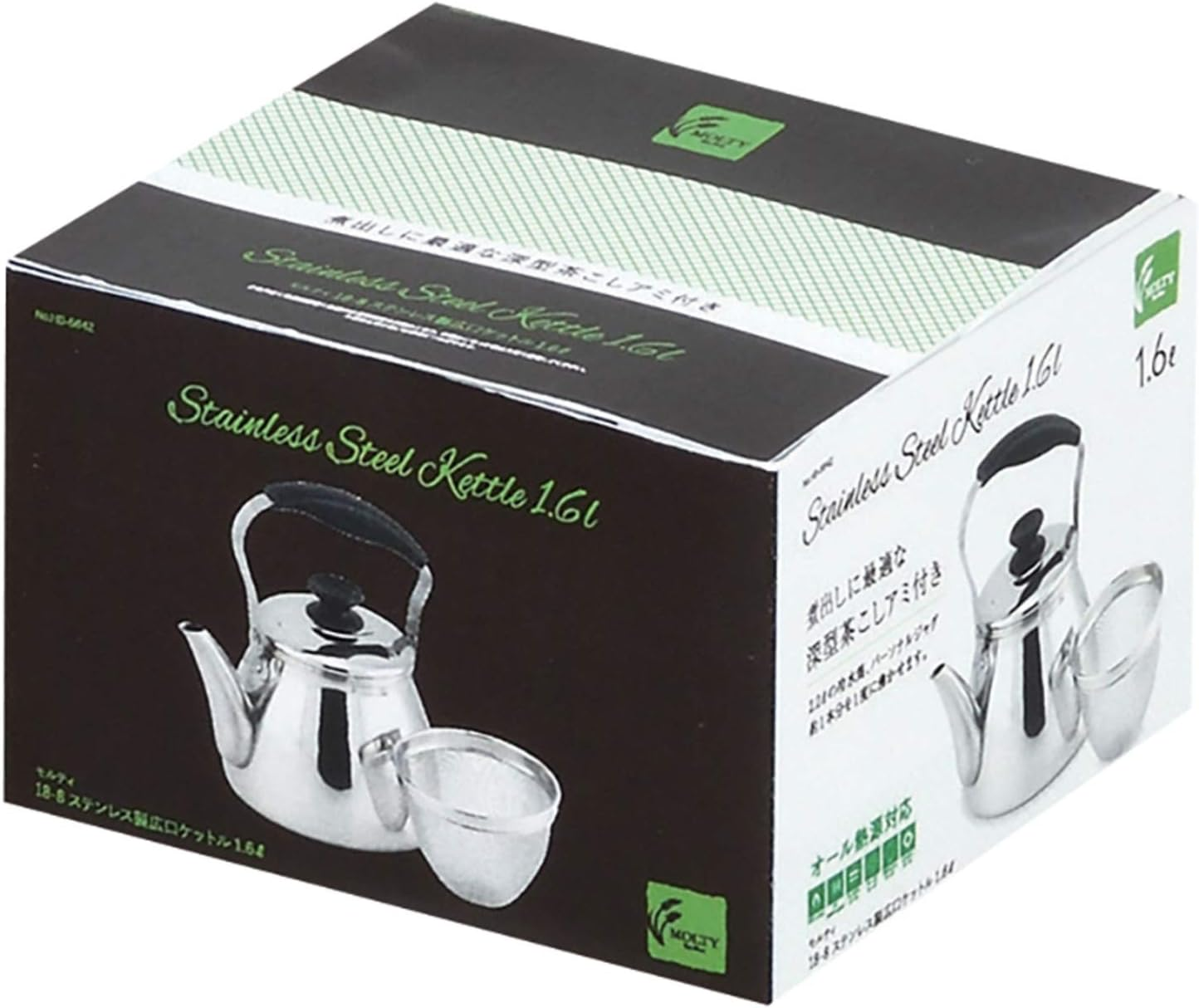 Pearl Metal Molty HB-5642 18-8 Stainless Steel Wide Mouth Kettle, 0.4 Gal (1.6 L), Tea Strainer, Compatible with All Heat Sources image number 3