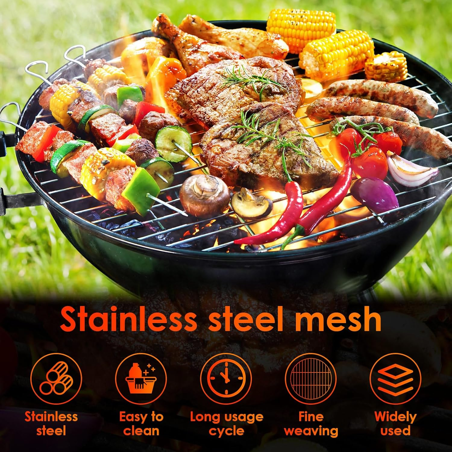 2Pcs Stainless Steel round Cooking Grate Set, 15.7''/40Cm Safe Circle Barbecue Grill Grid BBQ Grill Mesh Tray for Barbecue, Camping, Picnic image number 6