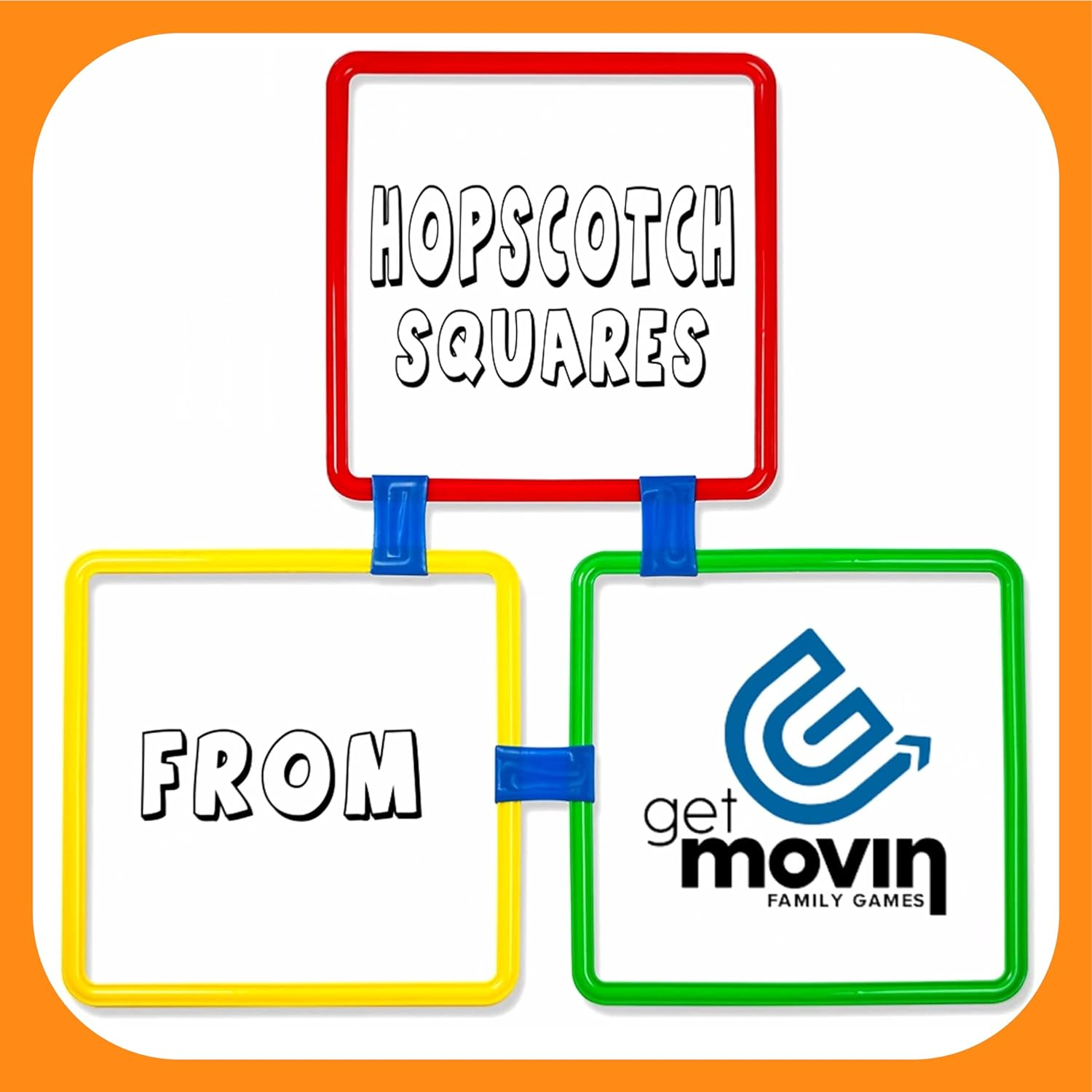 GETMOVIN SPORTS Hopscotch Squares Set with 2 Premium Beanbags Giant Sized 15 Inch Squares with 15 Connectors for Indoor/Outdoor Portable Fun Conditioning Agility Training