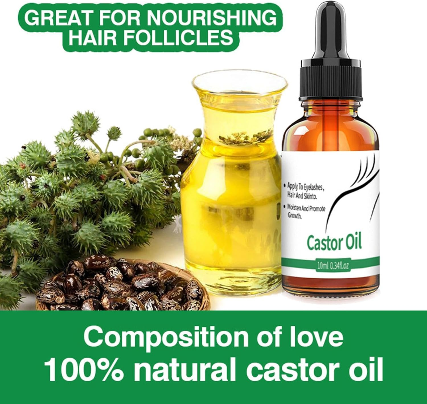 Castor Oil for Eyebrows Growth - 10Ml Pure Caster Oil Eyebrow Growth Serums,Lash Growth Serums for Thickness and Length, Eyelash Serums to Grow Lashes, for Eyelashes, Eyebrows, Hair Jmedic