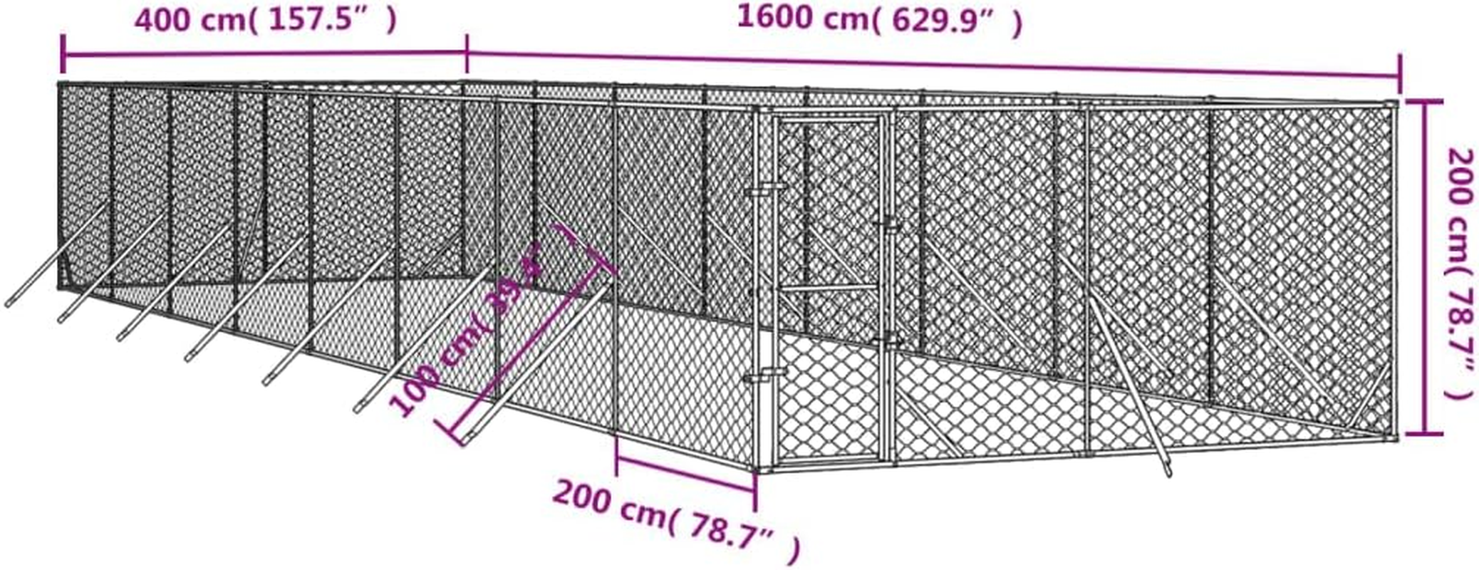 Outdoor Dog Kennel Silver 4X16X2 M Galvanised Steel Pet Shelter Large Yard image number 4