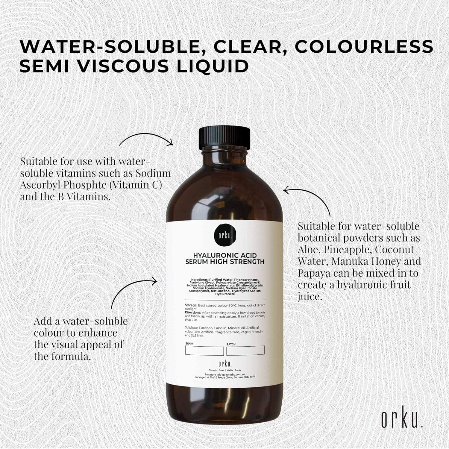 500Ml Hyaluronic Acid Serum - High Strength Bulk Cosmetic Face Skin Care