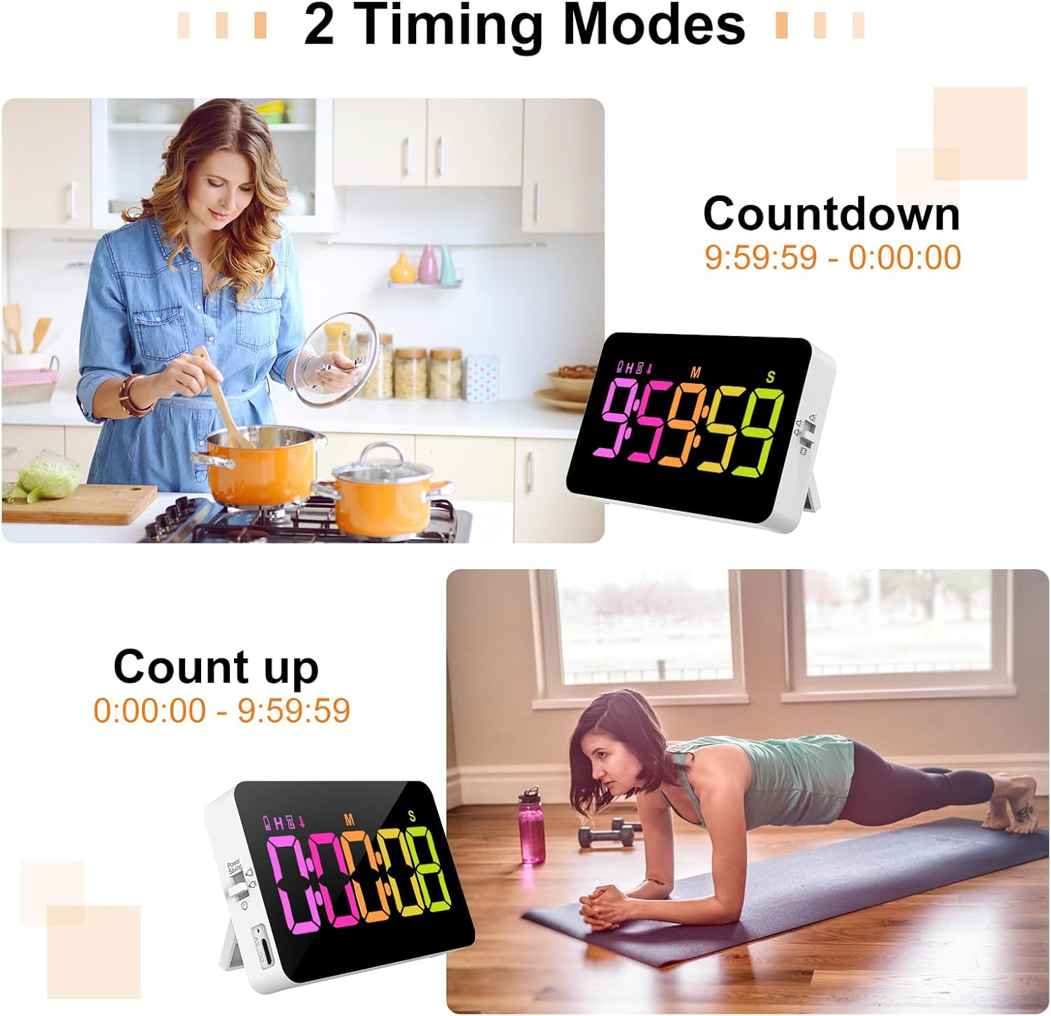 Kitchen Digital Timer, Count down Up, Rechargeable, Vibration Mode Adjustable Volume and Brightness LED Display, Time Management Cook, Desk, Kids Adults Study Teaching, Kitchen Gadgets image number 1