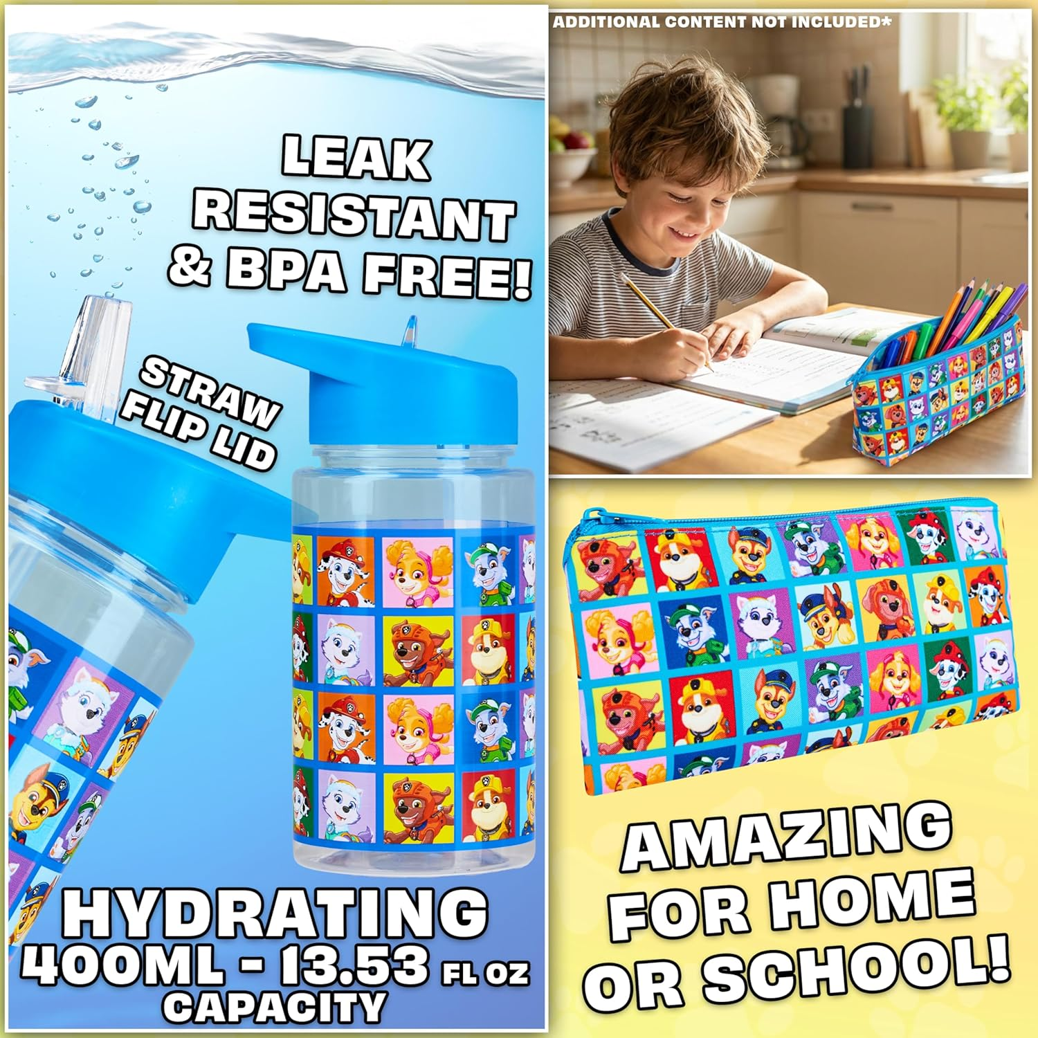 Paw Patrol Backpack Set 4 Pcs Kids Water Bottle 400Ml Pencil Case Insulated Lunch Bag Preschool Nursery Reception Marshall Chase School Supplies image number 1