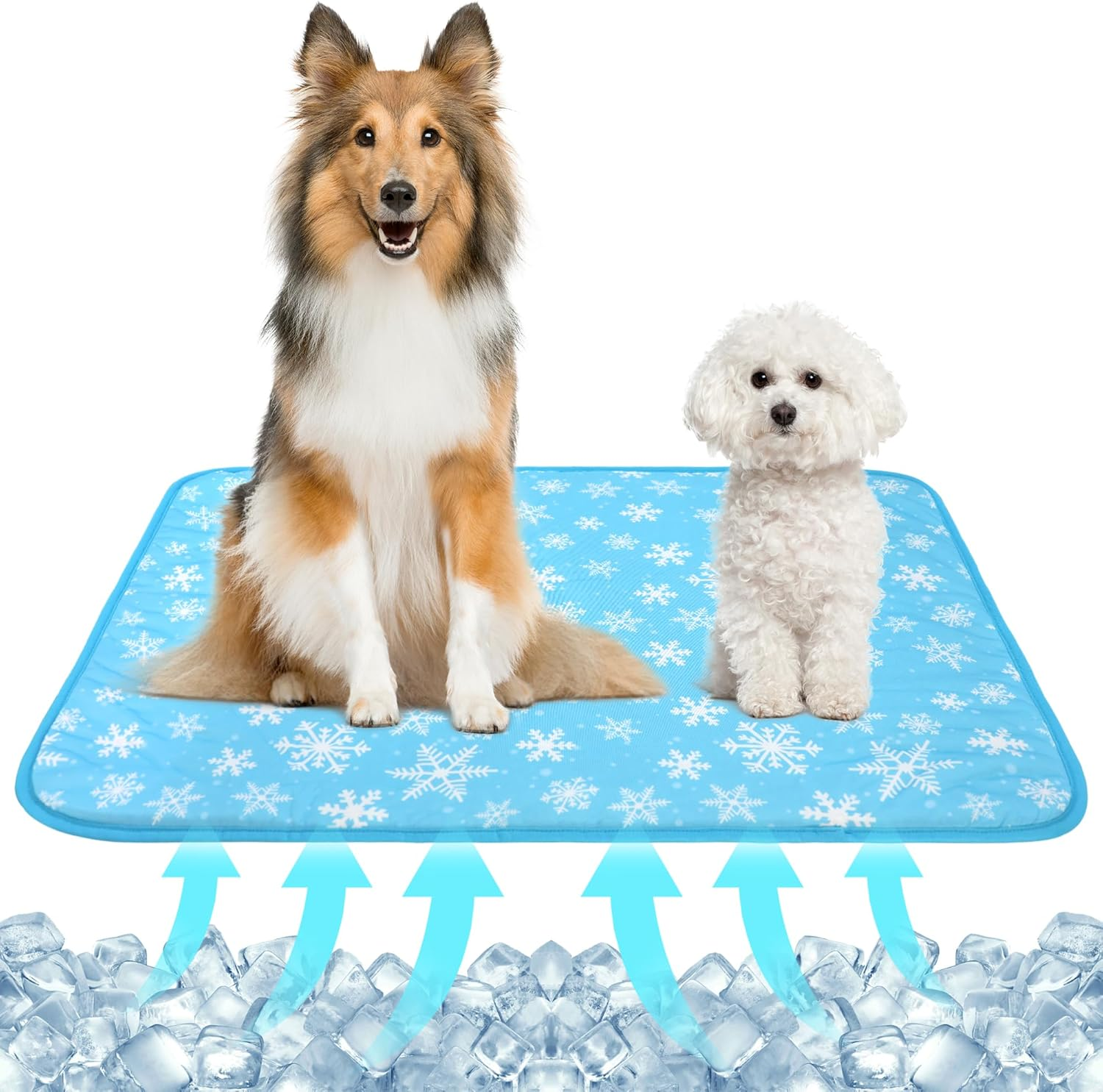 NACOCO Summer Pet Cooling Mat - Cat Dog Cushion Pad Sleeping Cool Snowflake Comfortable Soft for Pets Kids and Adults (Blue Snowflake, L) image number 1