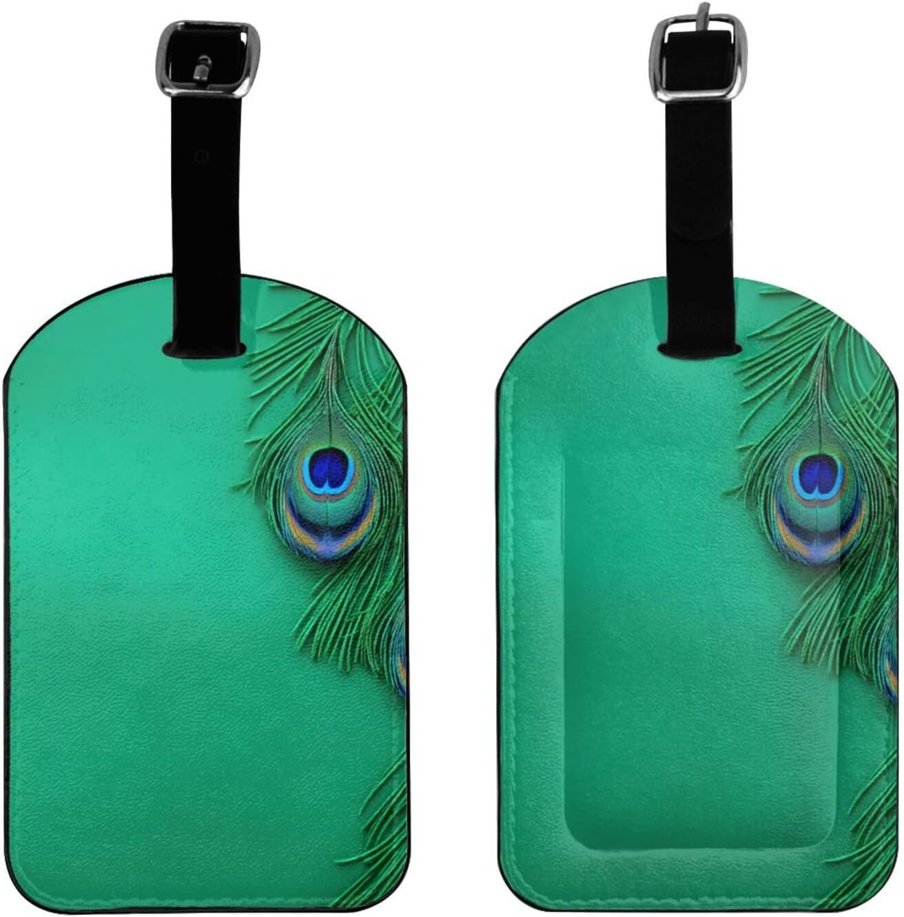 Green Peacock Feather Print Elegant Tag Stylish Tag Luggage Tag 4.3 X 2.76 Inch for Suitcases Travel Bags