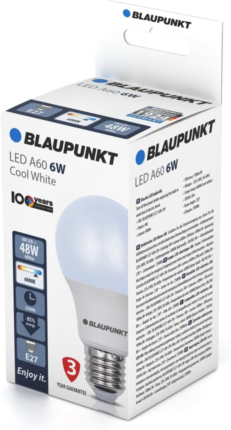 Blaupunkt LED Bulb Classic A60 LED Lamp, E27 Base Screw, 9W, Replaces 80W, Cool White 6000K, Cold Light, Non-Dimmable, 900 Lumen, Light Bulb, Indoor Outdoor, 1 Piece (Pack of 1) image number 3
