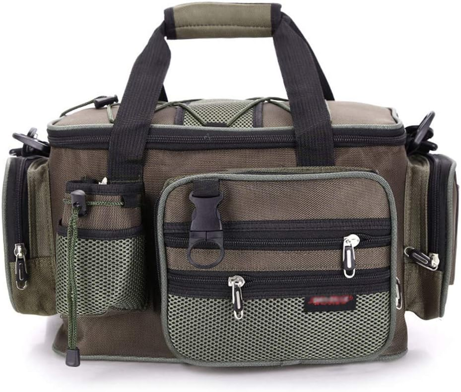 Multifunctional Fishing Sling Bag Bait Tackle Handbag Spacious Waist Pouch Case with Main Compartment Padded Sleeve Front External Pockets Side Top-Loading Elastics Coated Internal Water Carrying Hand image number 3