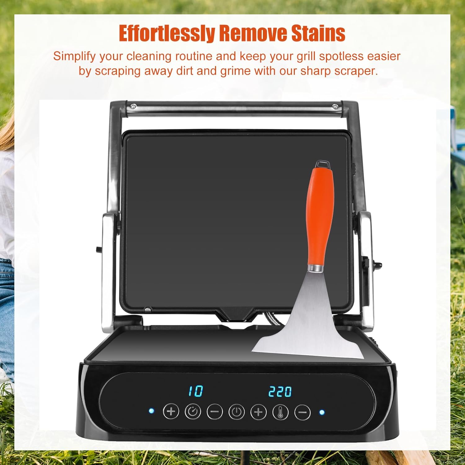 Gosknor Griddle Scraper for Flat Top, Stainless Steel Griddle Scraper Outdoor Anti-Slip Durable Grill Scraper for Outdoor Grill Flat Top Grill Accessories image number 2