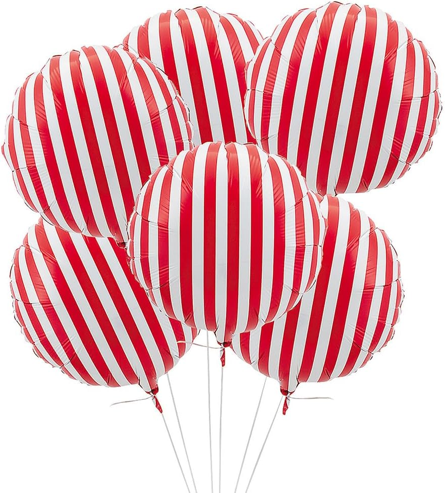 Fun Express 3/4250 Bal Red Stripe 18" (6Pc) -Party Decor Mylar Balloons-6 Pieces