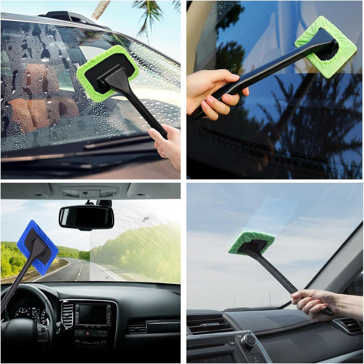 8Pcs Microfiber Car Window Cleaner Pads with 2 Handles,Car Windshield Cleaning Tool,Microfiber Car Window Cleaning Tool,Car Care Microfiber Cloths for Windshield Cleaner,Car Windshield Cleaning Tool image number 2