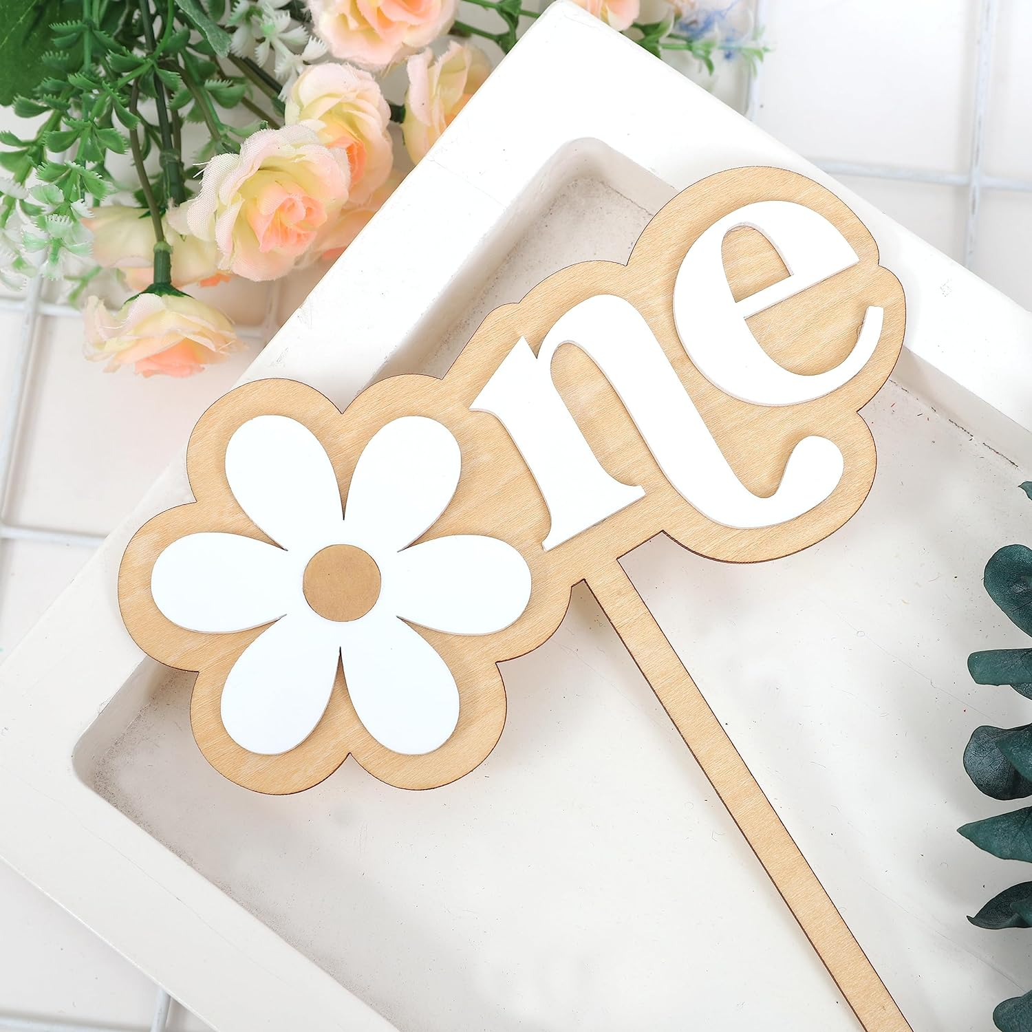 Daisy Cake Topper for 1St Birthday - First Birthday Cake Decoration, Retro Groovy Boho Daisy, Daisy Birthday Party Decor, Best Flower Cake Topper for Baby(Daisy One Cake Topper) image number 6