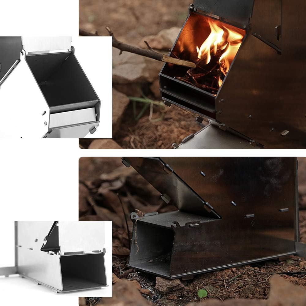 Outdoor Collapsible Wood Burning Stove Detachable Portable Stainless Steel Rocket Stove Camp Tent Stove GTRH image number 2
