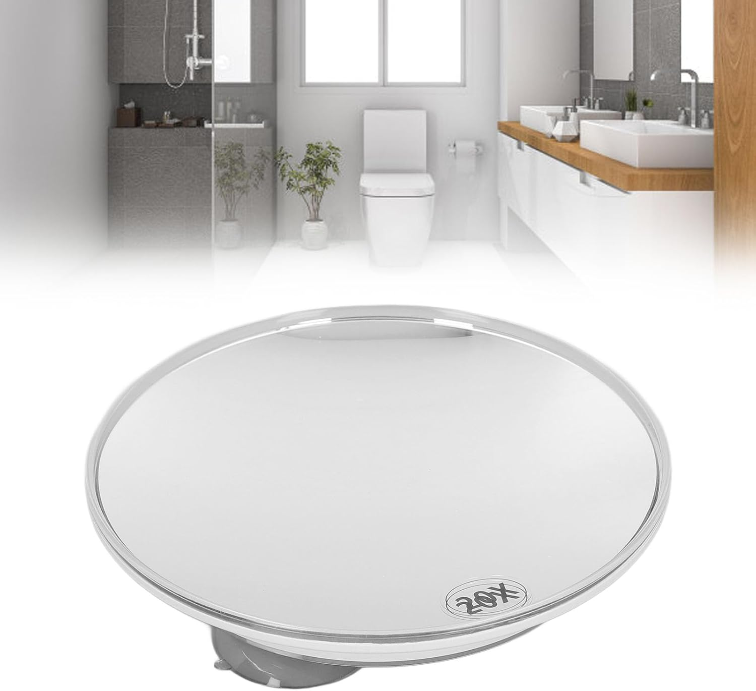 Space Saving 20X Magnifying Mirror with Strong Suction Cups for Facial Care, Portable round Makeup Mirror for Travel, Abs/Glass (White)