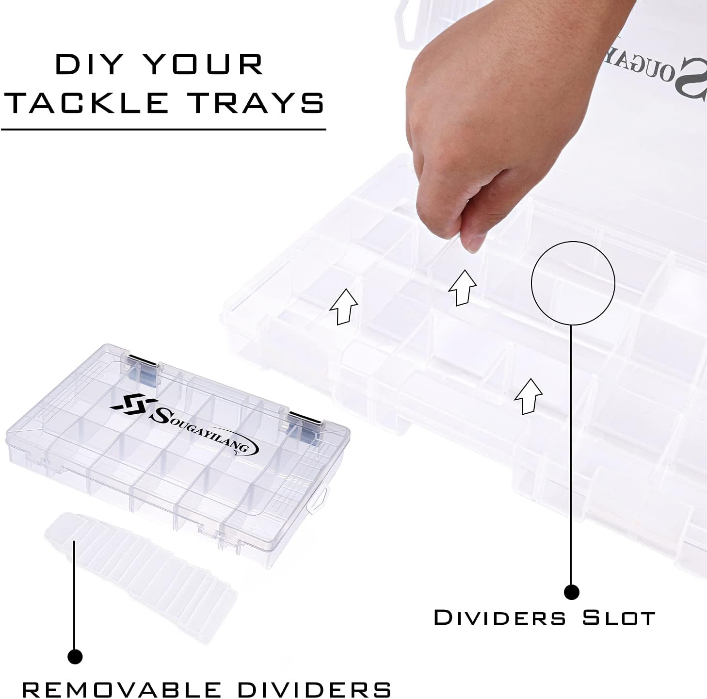 Sougayilang Fishing Tackle Boxes - 3600 3700 Plastic Storage Organizer Box with Removable Dividers - Fishing Tackle Storage - 4 Packs 3600 Transparent Tackle Trays image number 3