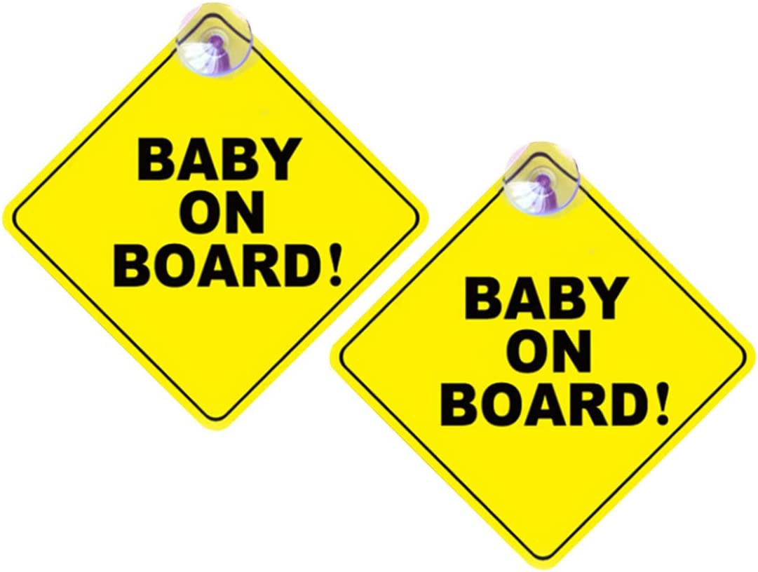 Haobase 2Pcs Baby on Board Warning Signs with Suction Cups 12Cm X 12Cm image number 1
