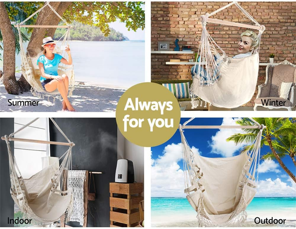 Gardeon Hammock, Single or Double Size Chair Portable Camping Swing Hanging Chairs Hammocks Patio Backyard Porch Outdoor Indoor Furniture, with Stand Firm Structure Cream image number 4