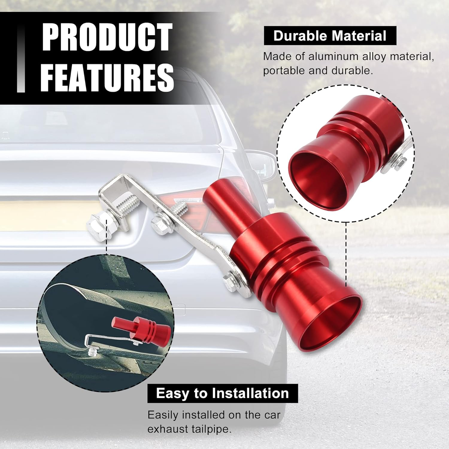 X AUTOHAUX 2Pcs XL Size Aluminum Alloy Universal Turbo Sound Exhaust Muffler Pipe Whistle Car Roar Maker Red image number 6
