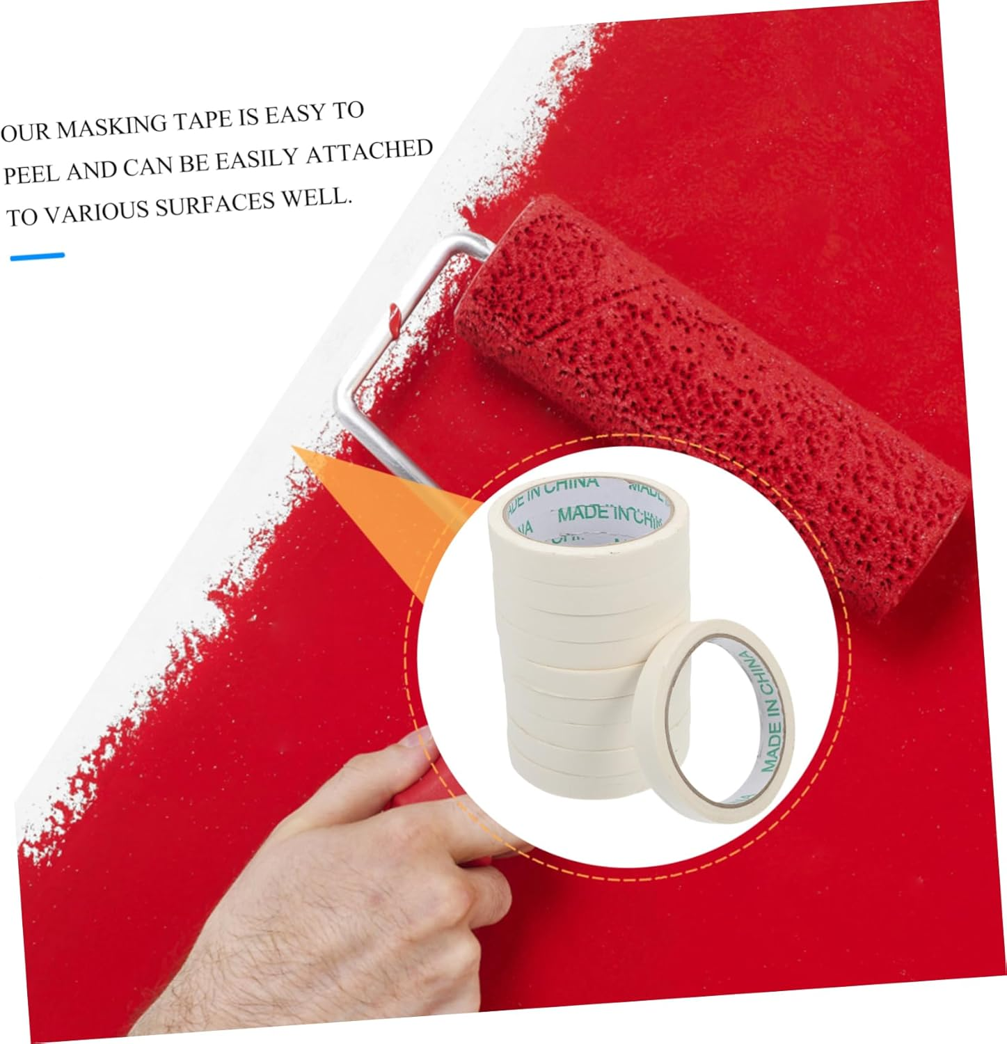 10Pcs Single Side Crepe Masking Tape Easy-Tear Adhesive Paper for Spray Spraying and Home Use No Residue Hand-Tearable Repositionable image number 4