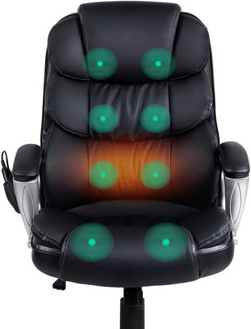 Artiss Massage Office Chair, PU Leather 8 Point Ergonomic Gaming Computer Desk Recliner Chairs Armchair for Room Executive Home, Adjustable Height 360&deg; Rotation Black image number 2