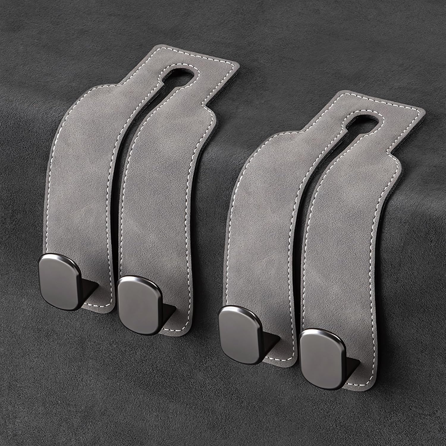 Car Seat Headrest Hook: Double Automotive Seat Back Organizers - Leather Vehicle Storage Hanger for Purse Bag Handbag 2 Pack (Black)