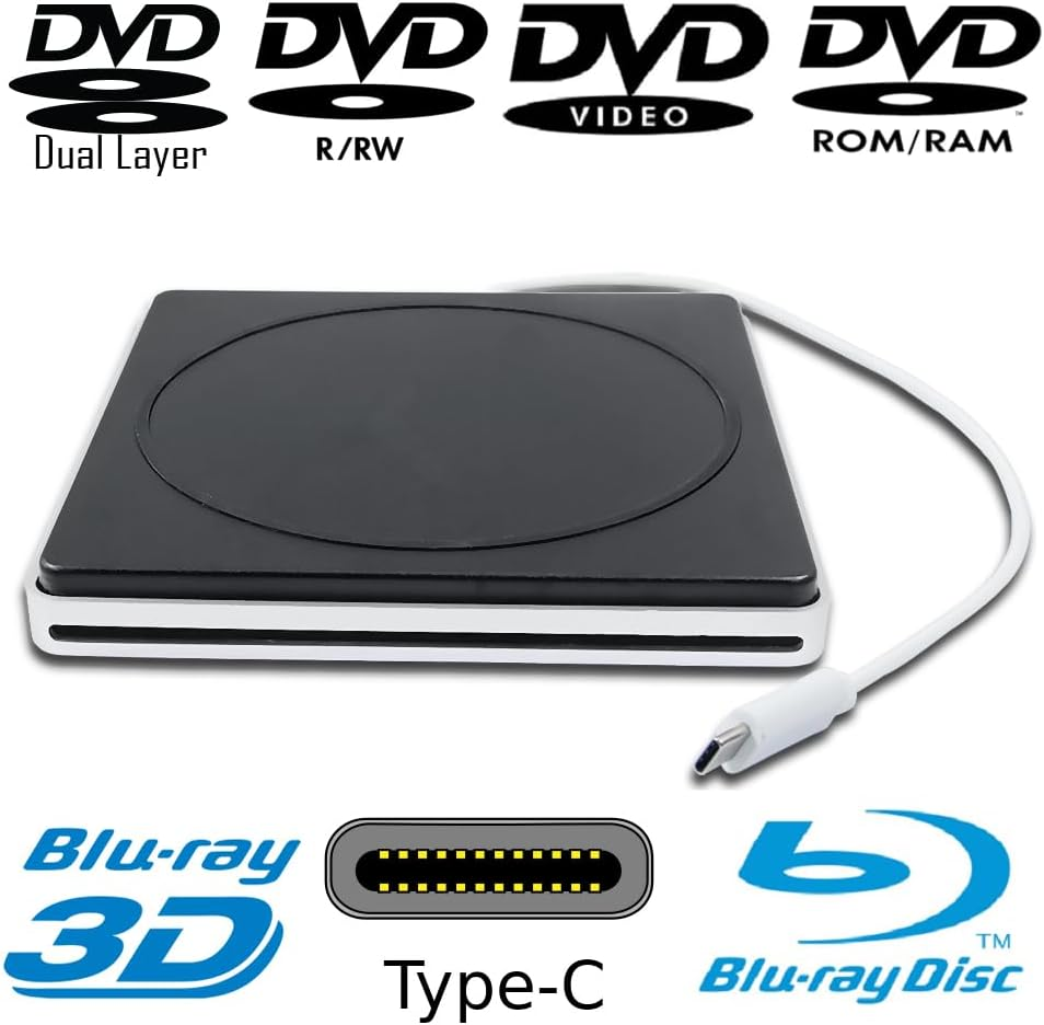 USB-C External USB Superdrive for Mac CD DVD BD Blu-Ray Burner Player, for Apple Macbook Pro M1 M3 14 2017 16 2020 2019 2023 2015 2022 2018 M2 Inch Laptop, BD-RE DL 8X DVD+-R/RW Optical Drive, Silver image number 4