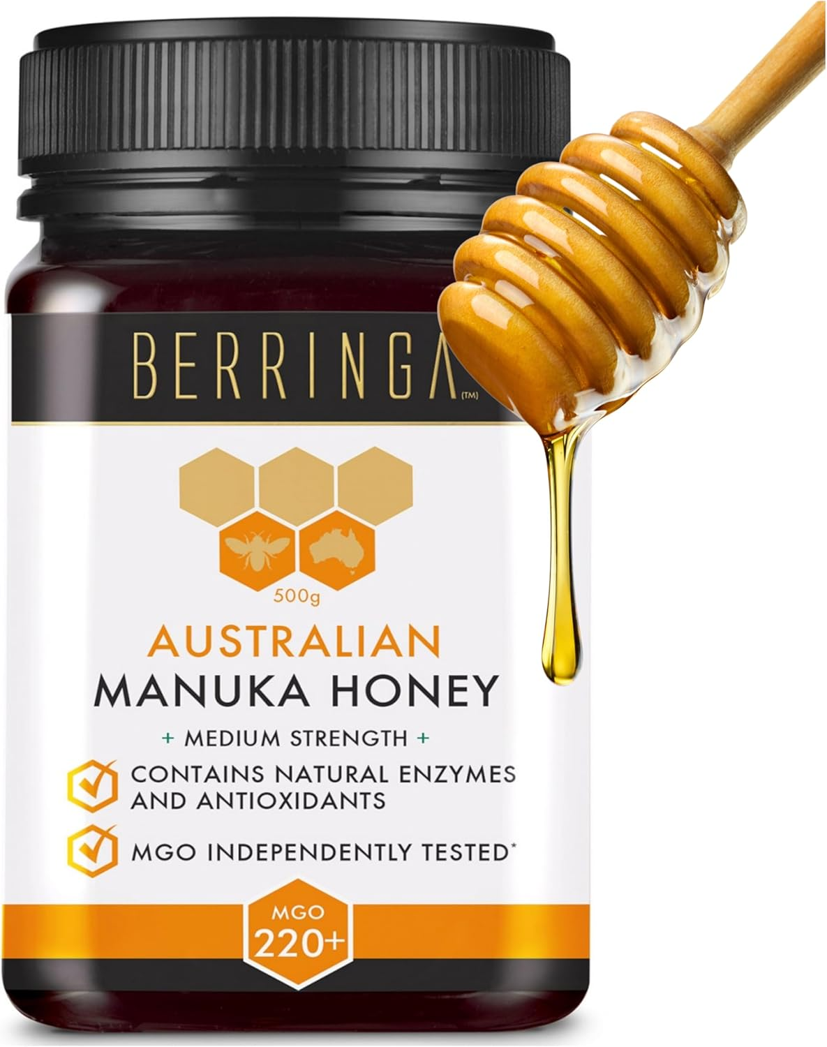 BERRINGA Bioctive Australian Raw Super Manuka Honey MGO 220+ 500G - 100% Pure Independently Tested, Certified, Traceable with Natural Enzymes, Antioxidants, Genuine Natural Superfood, Non GMO image number 4