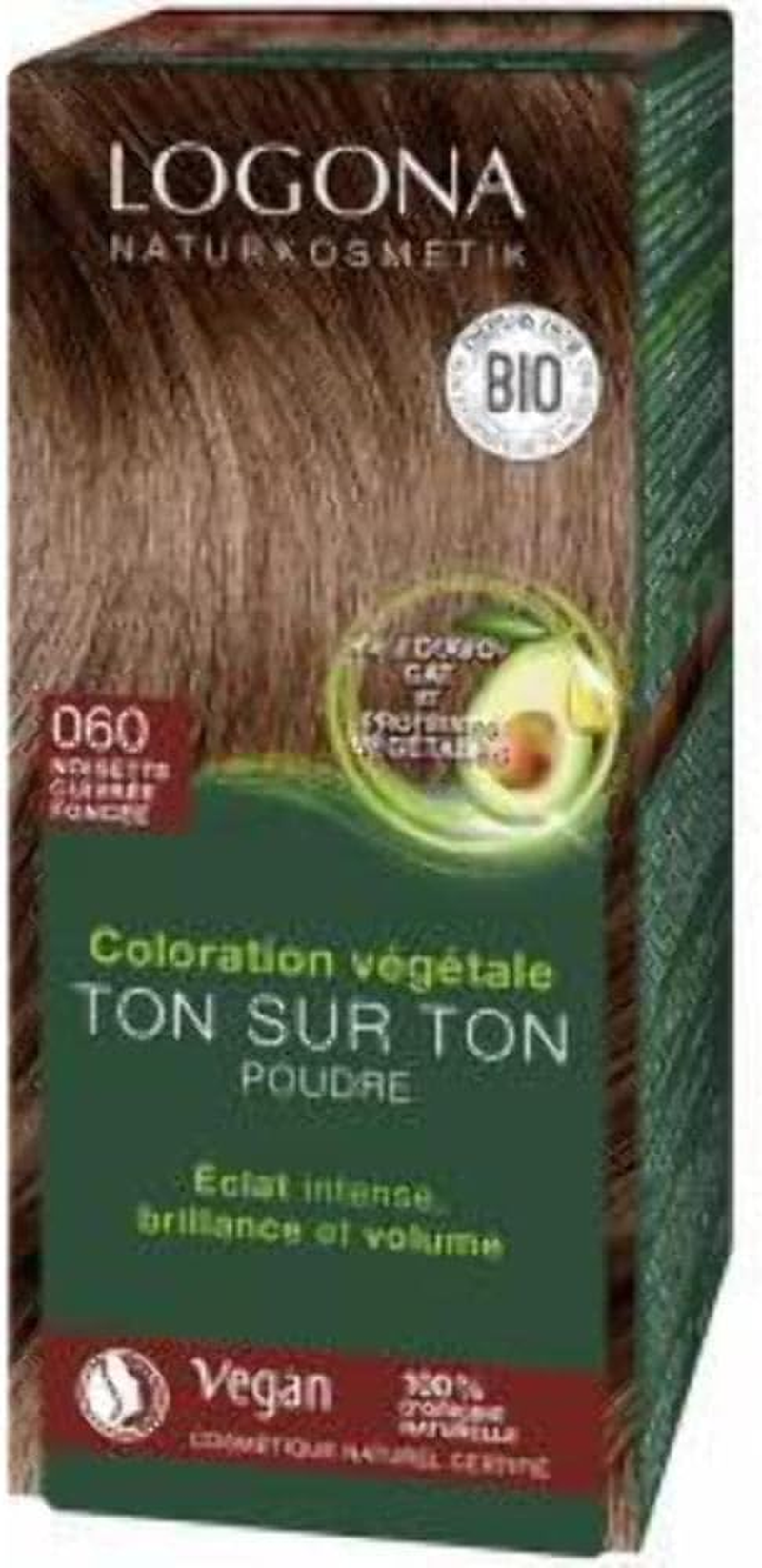 LOGONA Naturkosmetik Plant Hair Colour Powder 090 Dark Brown, with Avocado Oil, Vegan & Natural, Brown Natural Hair Colour Colouration with Henna, 100 G