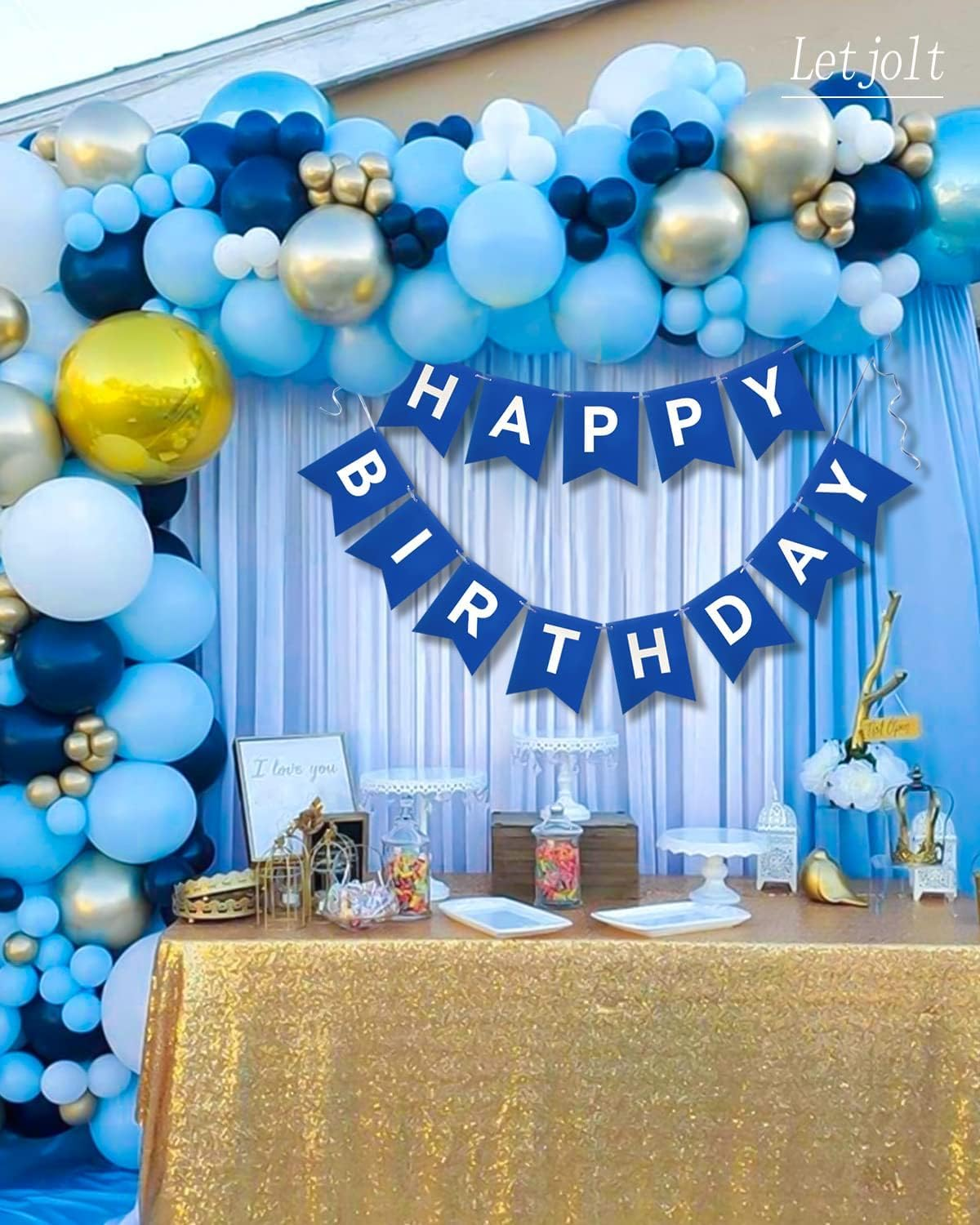 Lumjoy Large Navy Blue Happy Birthday Banner Nautical Theme - Boys and Girls Party Supplies Garland Decorations Signs & Nursery Hanging Decor - 13-Piece Set image number 1