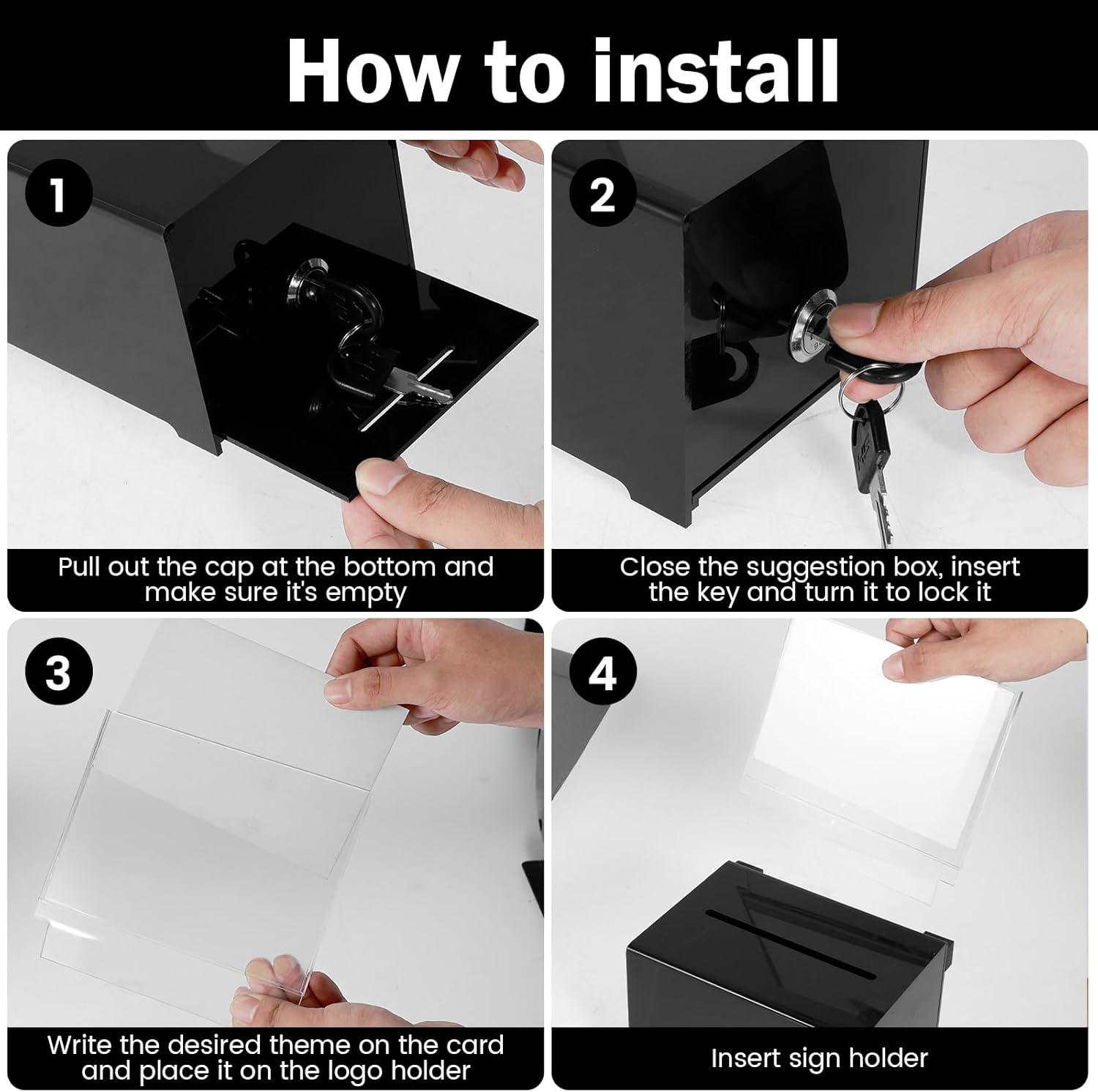 Acrylic Donation Box with Lock Clear Ballot Box with Removable Sign Holder 6.25&times;4.5&times;4 Inch Suggestion Box Storage Container with Keys Reusable Raffle Box for Fundraising Voting Charity Ballot image number 4