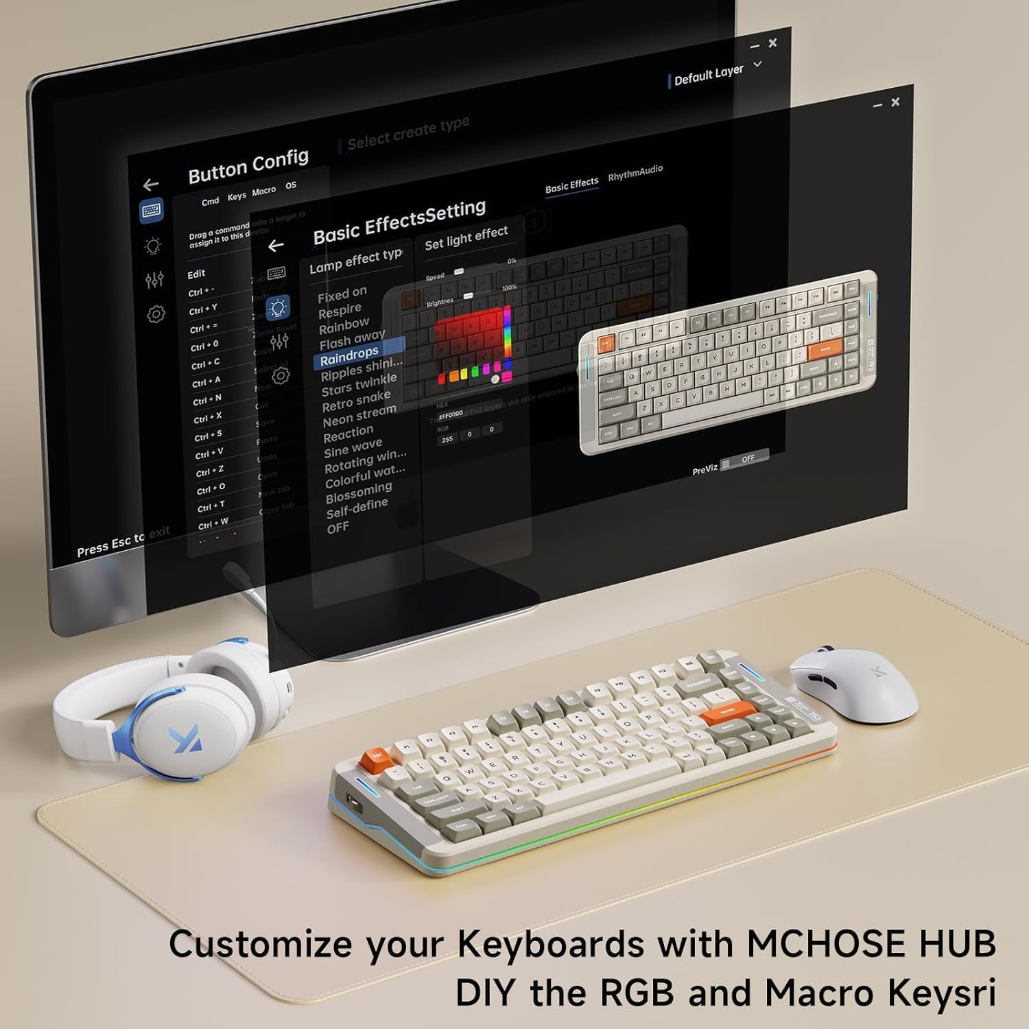 MCHOSE X75 V2 Gaming Keyboard, 75% Mechanical Keyboard Knob Control, Hot Swappable Custom Wireless Keyboards Tri-Mode 2.4G/BT5.0/USB-C, RGB Backlit Retro White (Retro White) image number 5