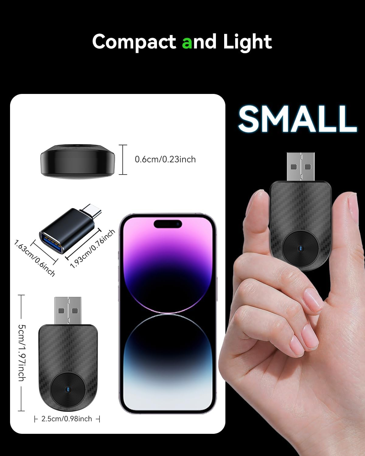 Wireless Carplay Adapter, 2 in 1 Wired Carplay/Android Auto to Wireless Dongle for Iphone & Android, USB A/C Mini Design Fast Stable Connect, Fit 98%+ Cars with Factory Wired Carplay