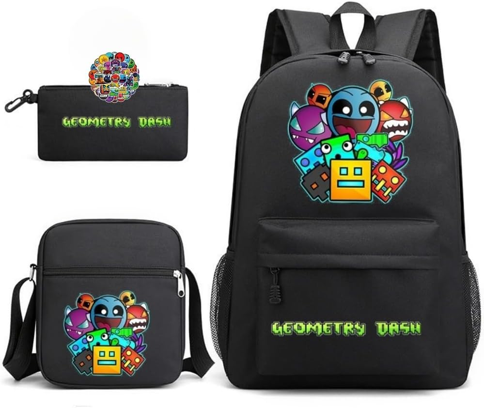3Pcs Anime Backpack Set with Stickers,17In 3D Printed Cartoon Lunch Bag High Capacity Schoolbag Boy and Girl Schoolbag.