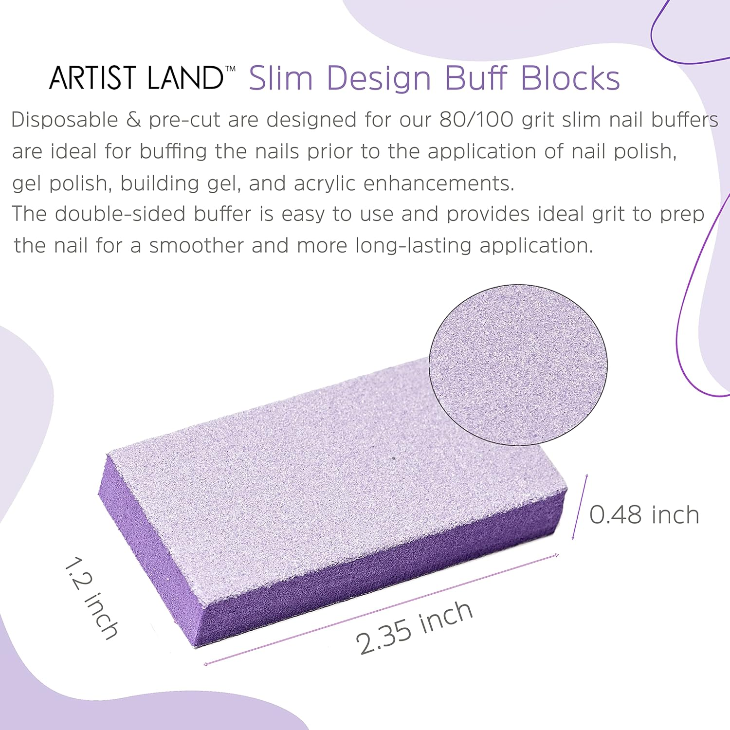 Artist Land Slim Purple Buffer Set &ndash; (80/100 Grit) - 50 Ct- Professional Grade Salon Quality Nail Buffing Blocks Pack for Pre-Application of Polish, Gel, Acrylic, Double-Sided Nail Buffer Blocks