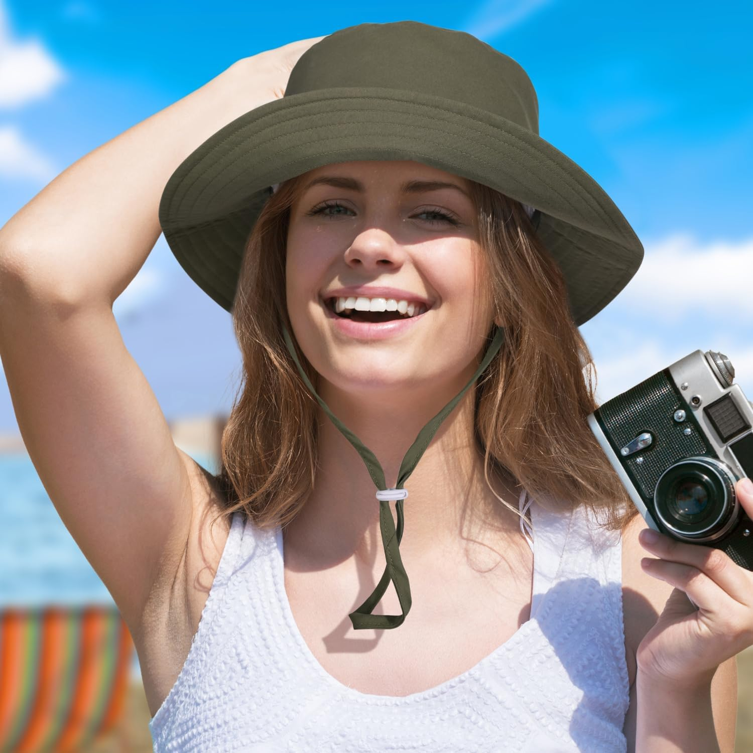 Women Wide Brimmed Sun Hat,Summer Foldable Beach Bucket Hat with UV Protection for Women Young Girls