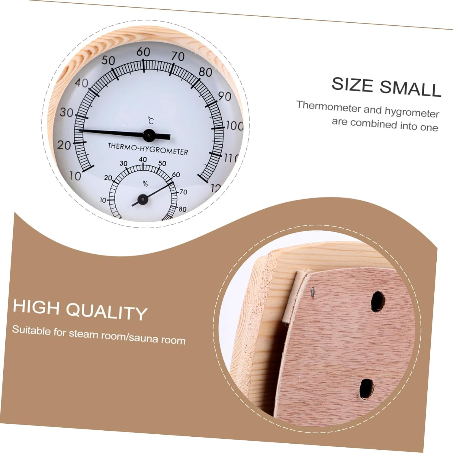POPETPOP Wooden Sauna Thermometer Hygrothermograph for Sauna Hygrometer and Thermometer Combo for Monitoring Temperature and Moisture in Home image number 5