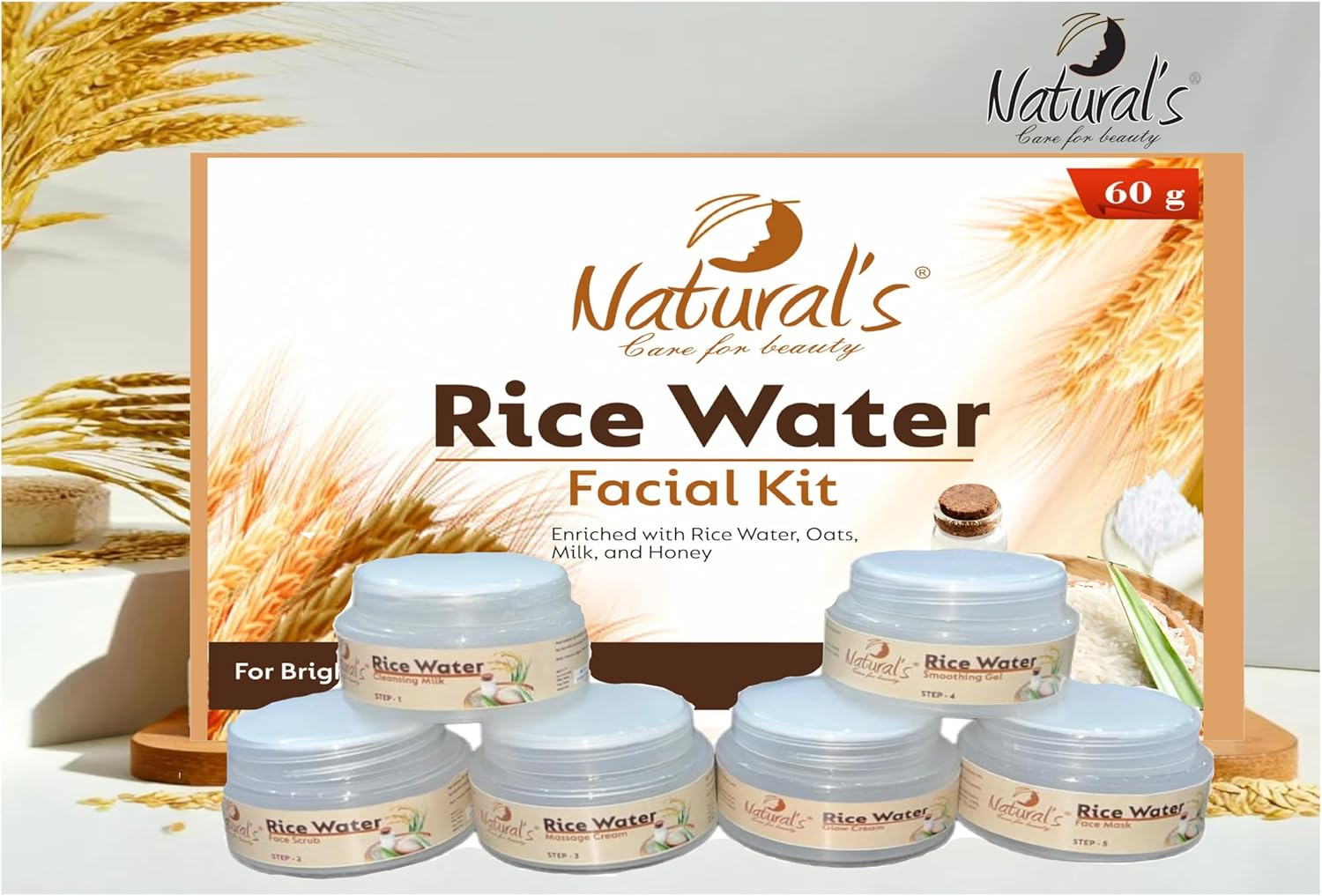 Natural'S Care for Beauty Rice Facial Kit with Rice Water 60 G | Suitable for All Skin Types