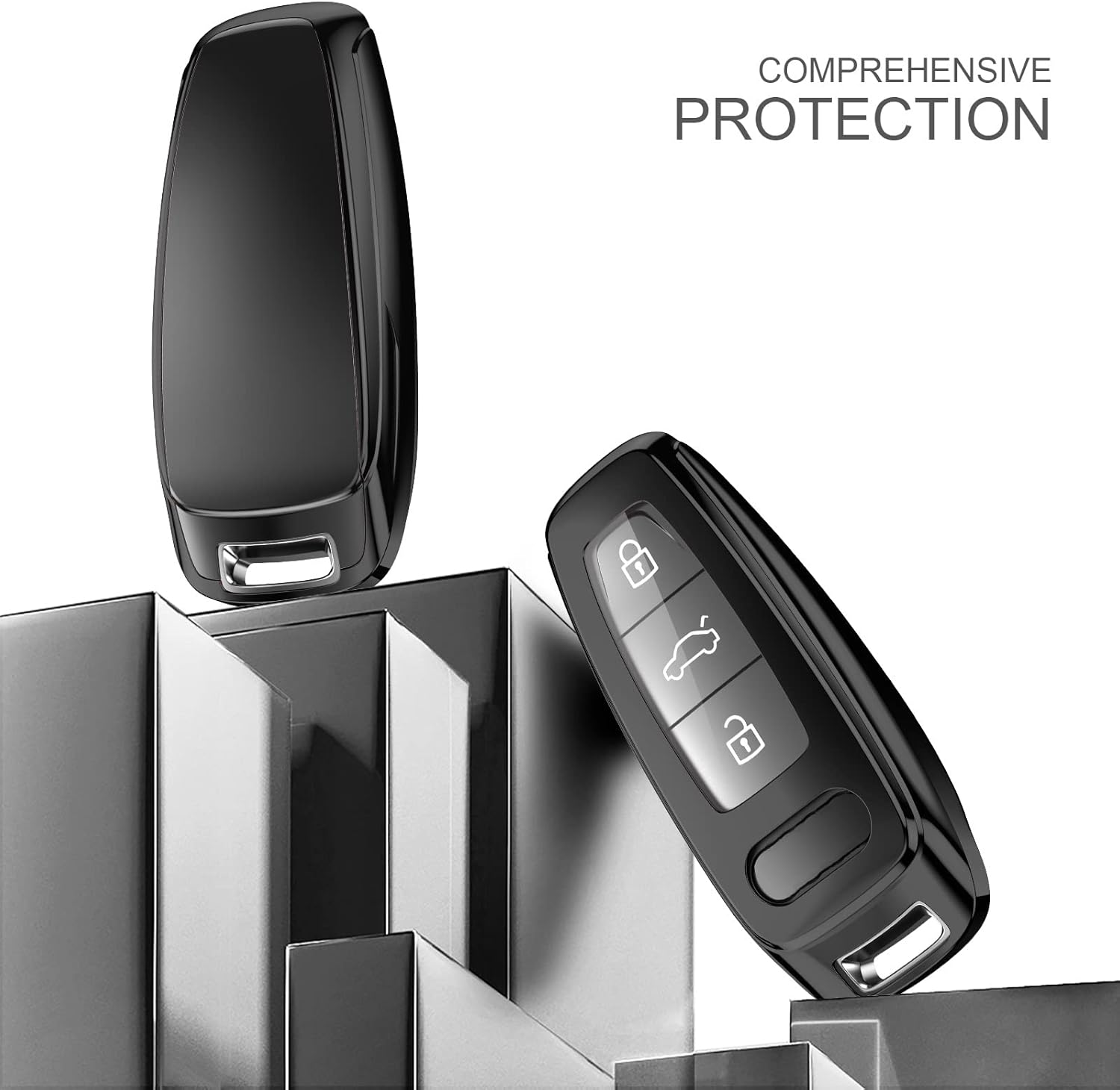 ELOHEI for Audi Key Fob Cover, Special Soft TPU Key Case Cover - Colourful Fibre Black image number 7