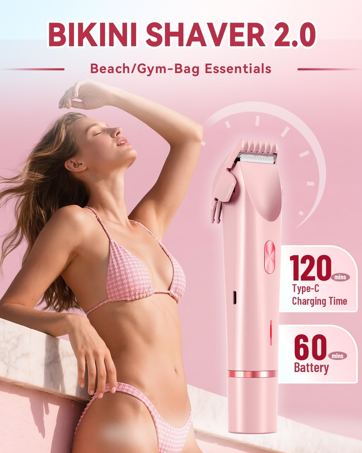 Dermave Bikini Shaver 2.0, Electric Bikini Trimmer for Women Pubic Hair, 2 in 1 Dual Head Body Hair Electric Razor, Waterproof, Wet/Dry image number 2
