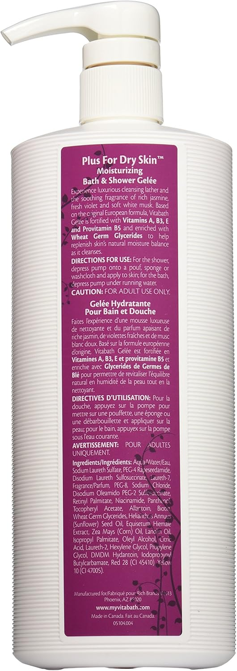 Vitabath Moisturizing Bath & Shower Gelee, plus for Dry Skin, 32-Ounces