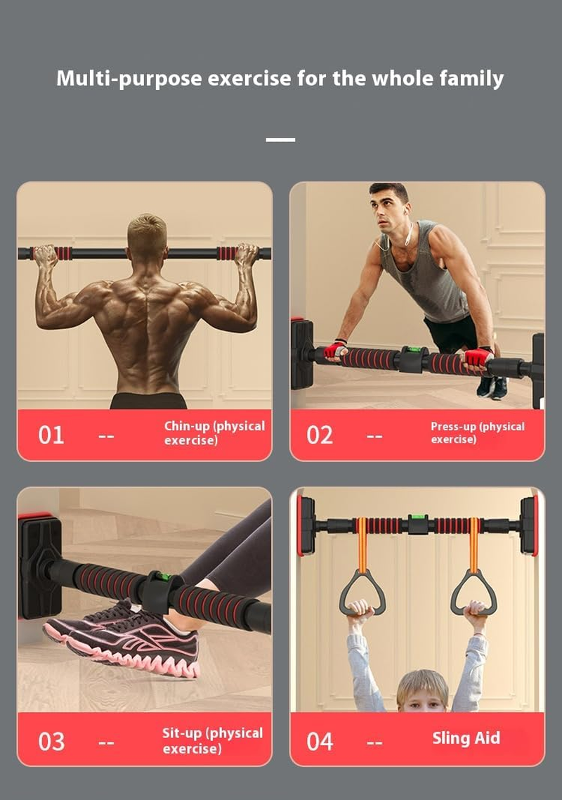 Doorway Pull up Bar with Rings, Pull up Bar for Doorway, Strength Training Chin up Bar without Screws, Adjustable Width Locking Mechanism Pullup Bar with Non-Slip, Doorway Pull up Bar for Home Gym Upper Body Workout image number 1