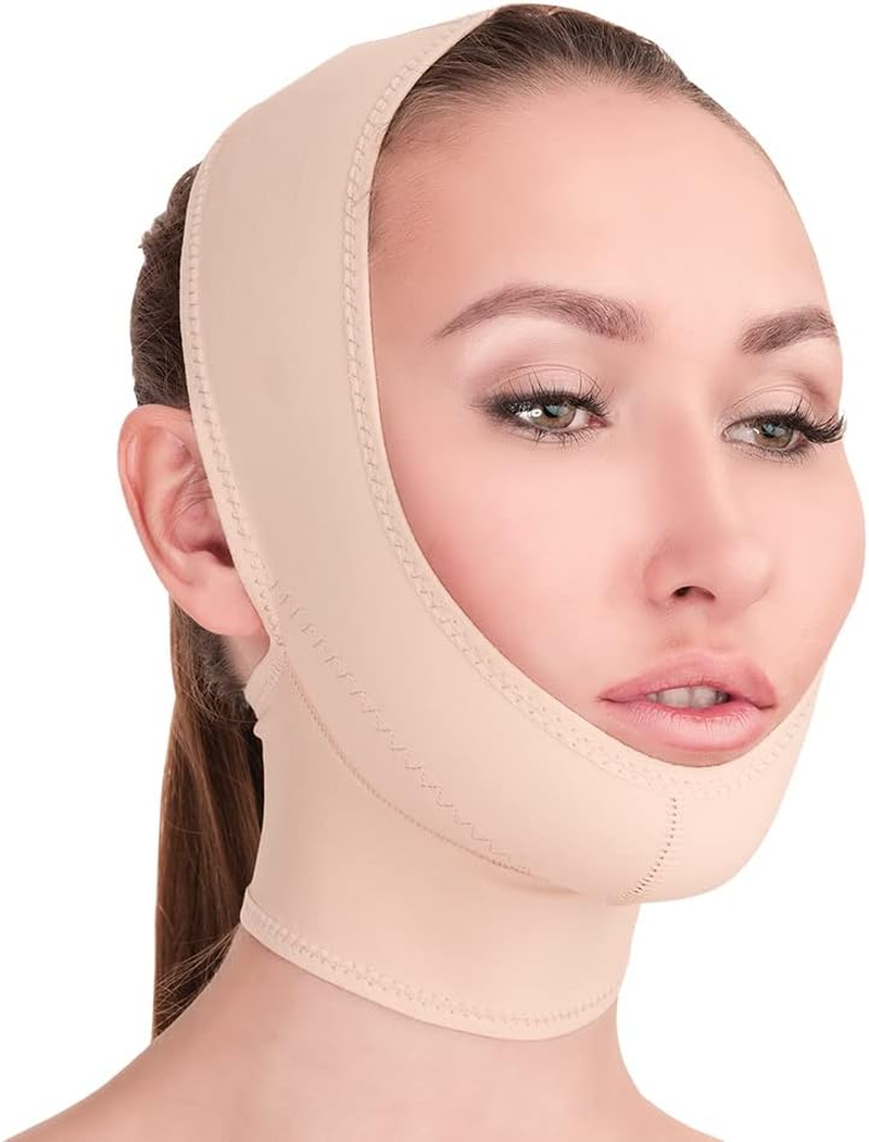 Post Surgical Chin Strap Bandage for Women - Neck and Chin Compression Garment Wrap - Face Slimmer, Jowl Tightening (S)