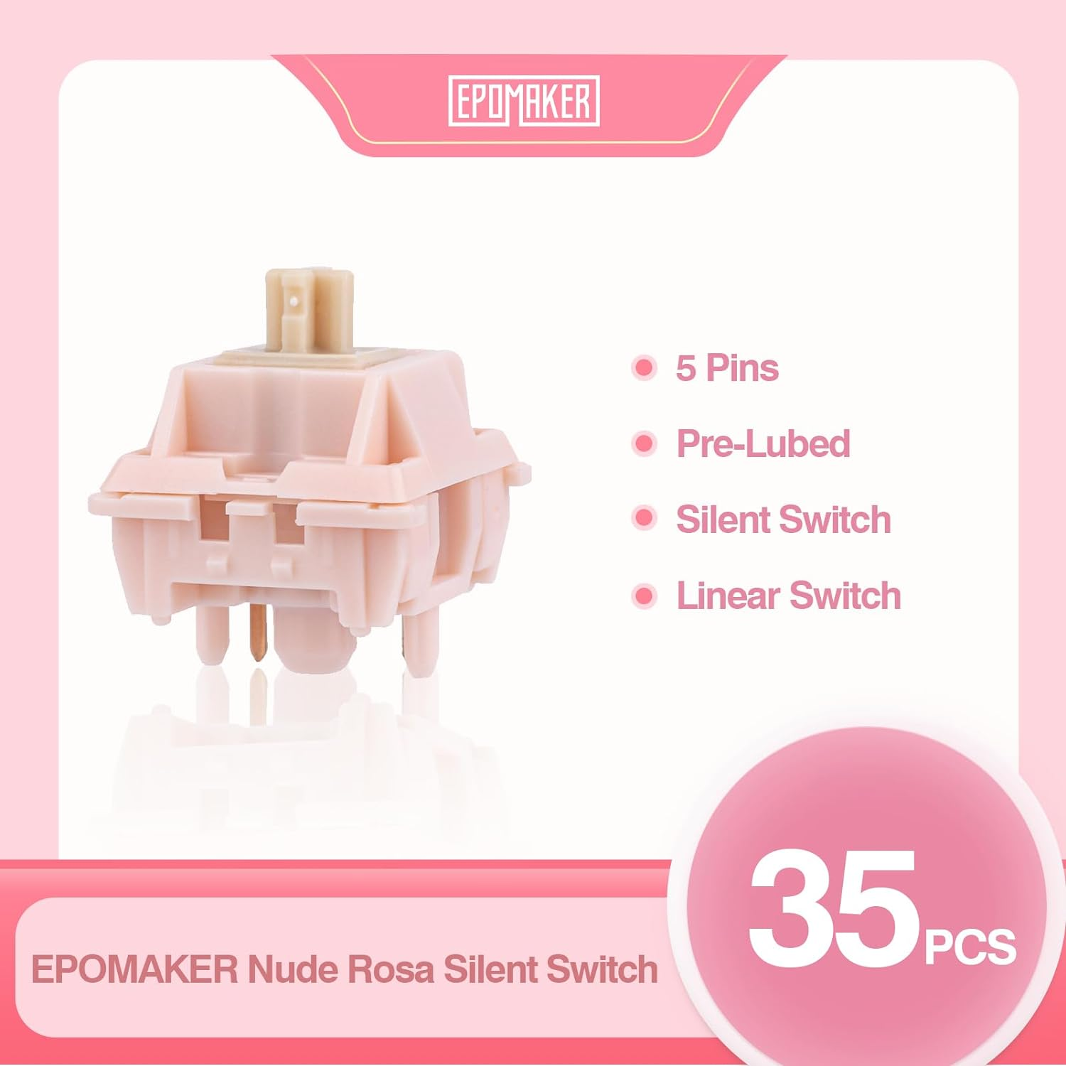 EPOMAKER Nude Rosa 39Gf Silent Gaming Keyboard Switches, 5-Pin Pre-Lubed Linear Switch, 35 PCS, 21Mm Spring, with PC Case, UPE Stem, Compatible with MX Keycaps for Mechanical Keyboard (Nude Rosa) image number 2