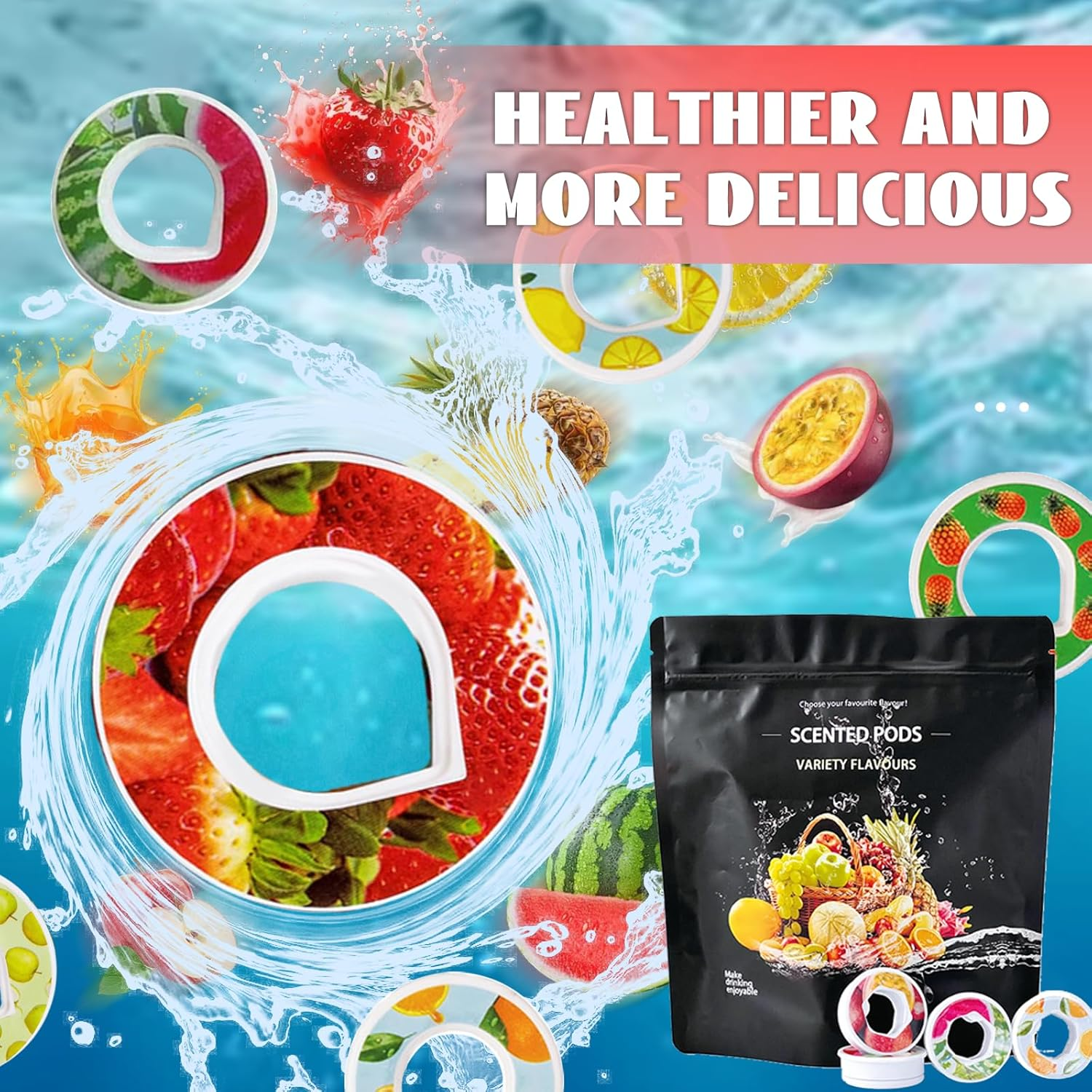 7Pack Scent Water Bottle Pods Zero Calorie Zero Sugar Reusable Scented Rings 70 Oz/2 L of Water image number 3