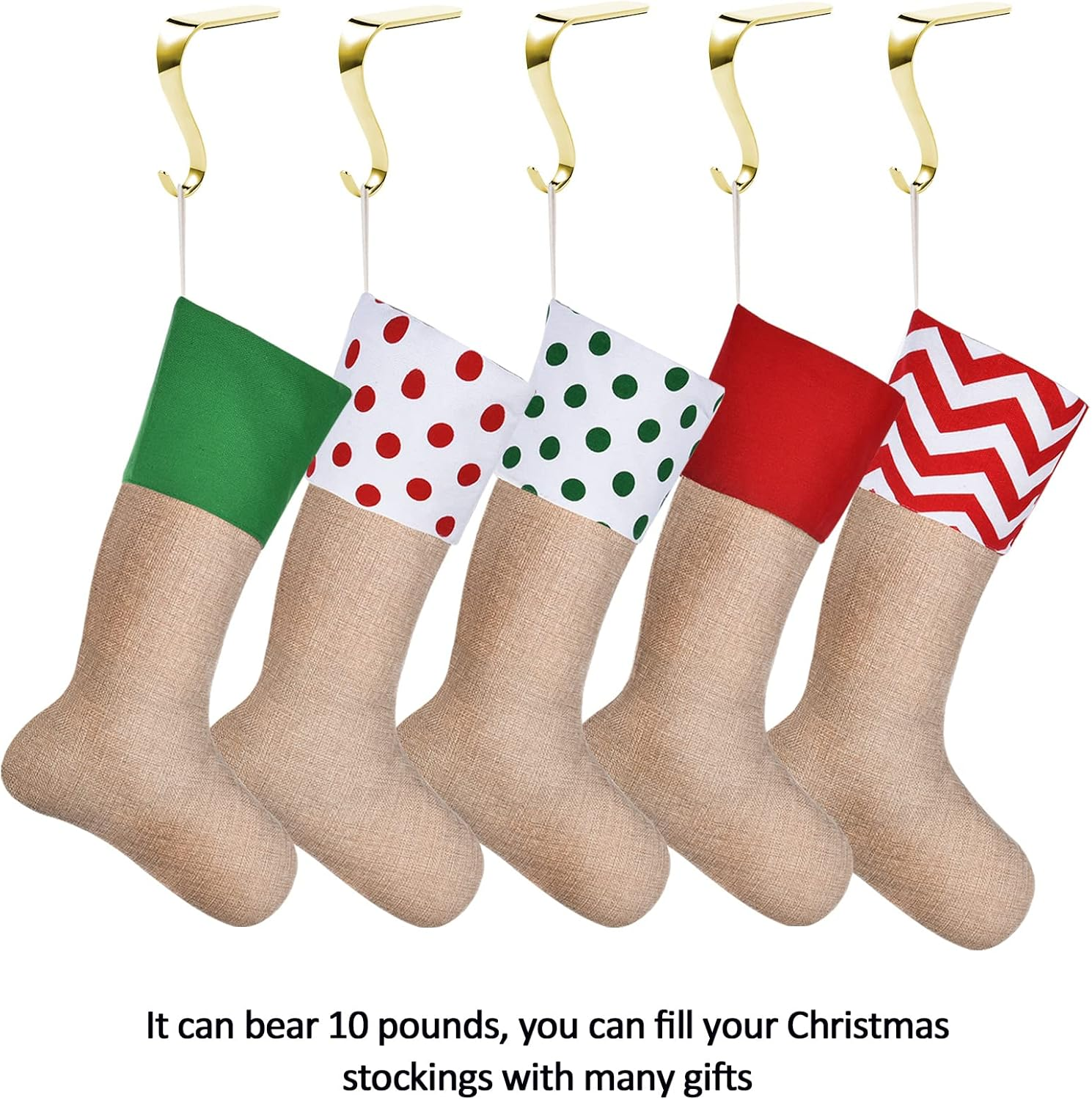 Sunshane 5 Pieces Christmas Stocking Holders Mantel Hanger Hooks Xmas Mantle Grips Set Safety Hang Stocking Clips for Christmas Party Decoration, Gold