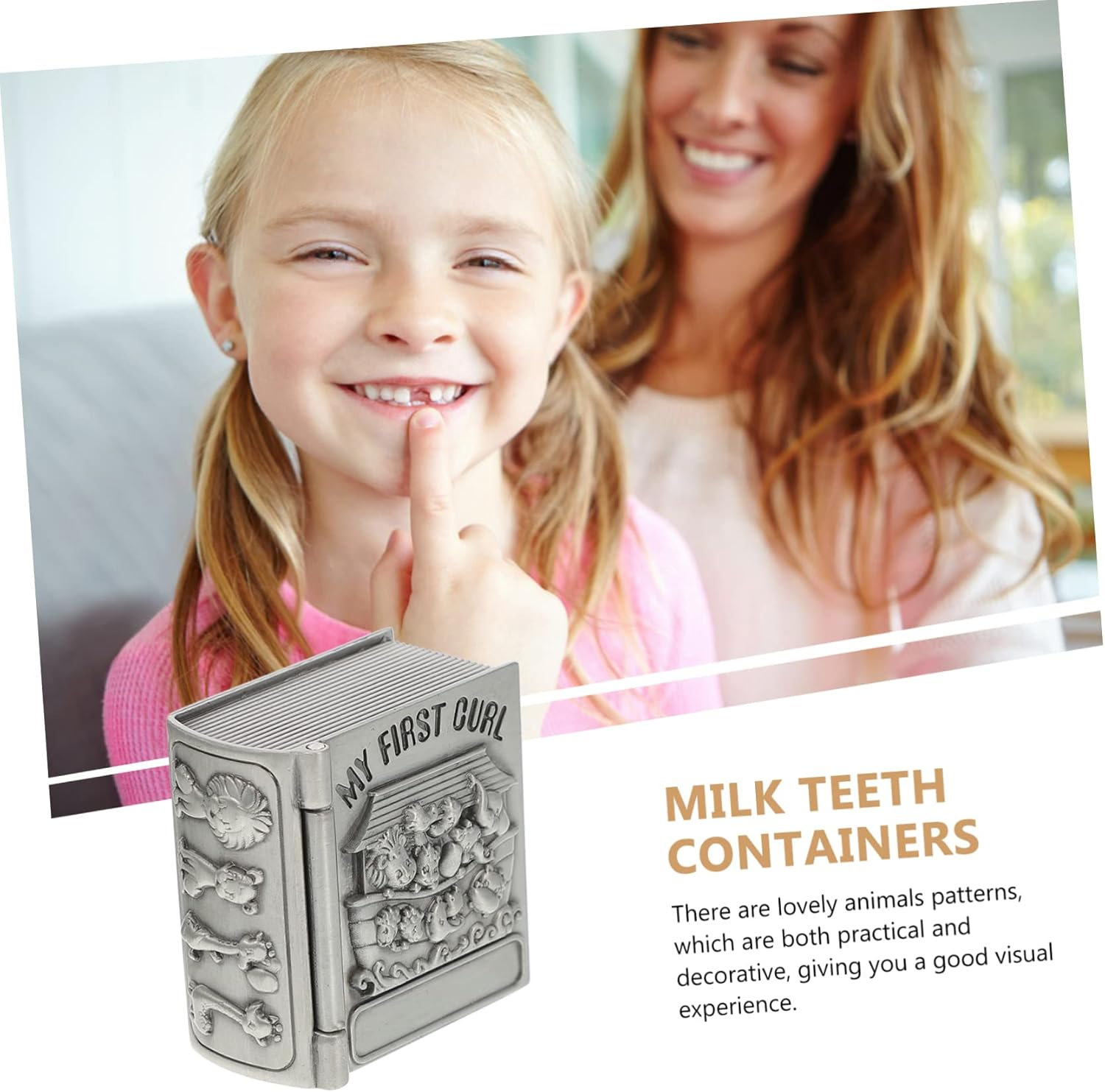 Toddmomy 2 Pcs Baby Teeth Keepsake Boxes Silver Tooth Storage Cases for Kids Retro Treasure Chest Design image number 1